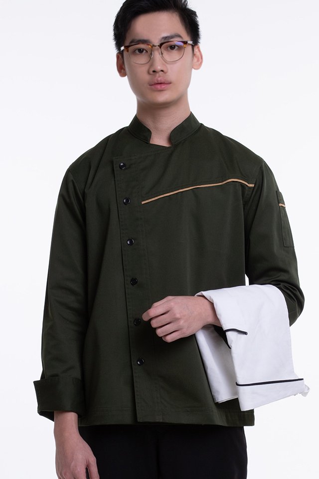 Long Sleeve Chef Jacket with Contrast Piping (FHE-1858)