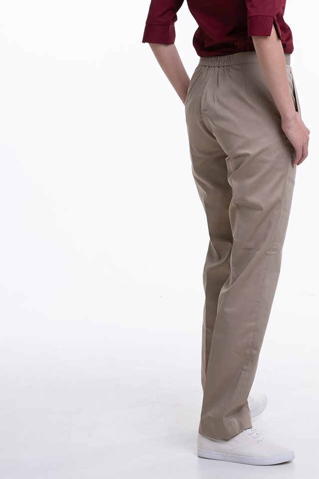Ladies Flat Front Pants with Back Elastic (FHB-1826)