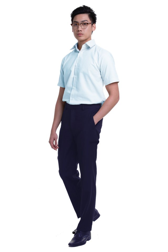 Men's Flat Front Pants with Hidden Side Elastic and Welt Pocket on Thigh (FHB-1825)