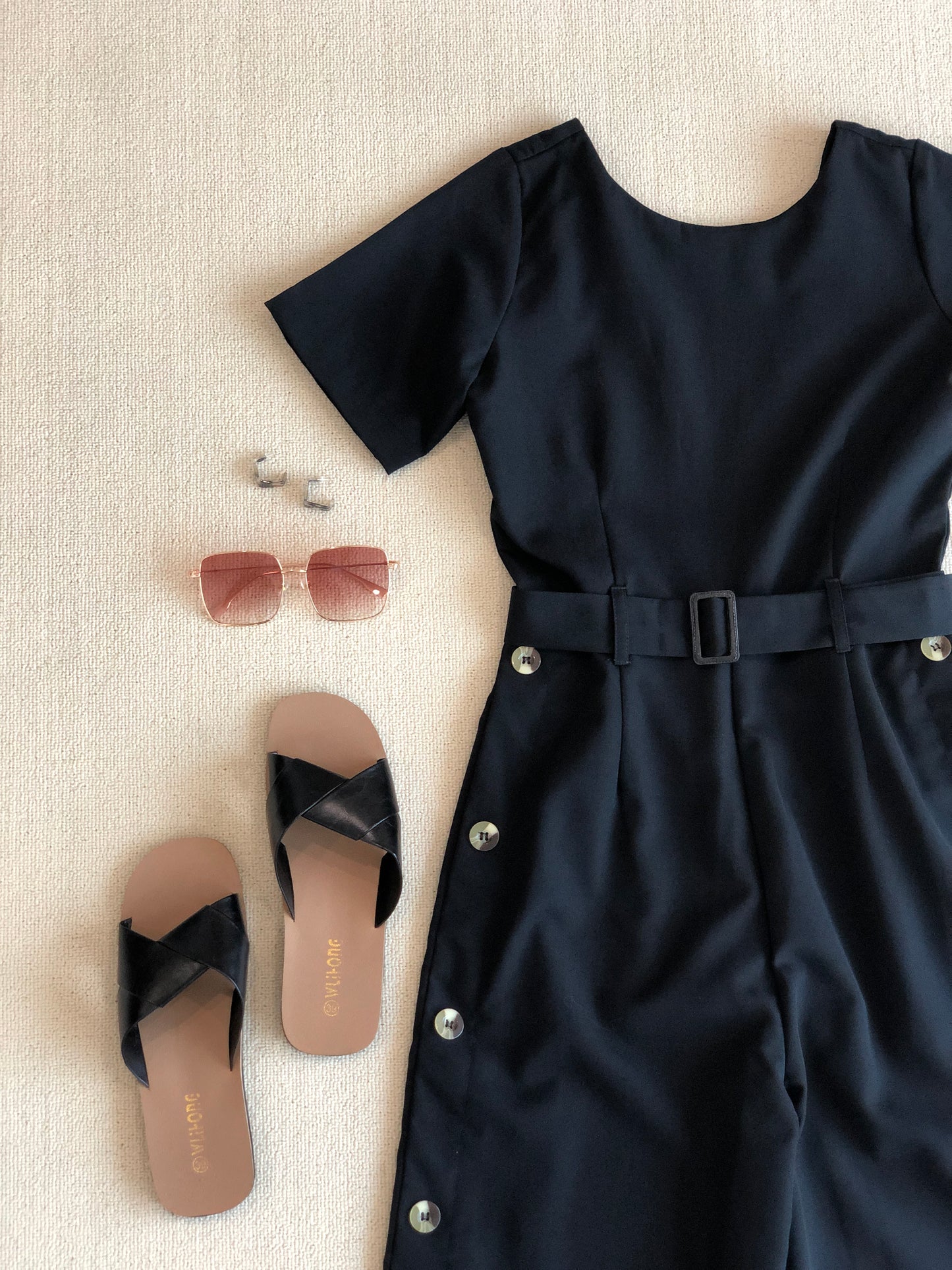 Aurelia Side Button Jumpsuit - Black