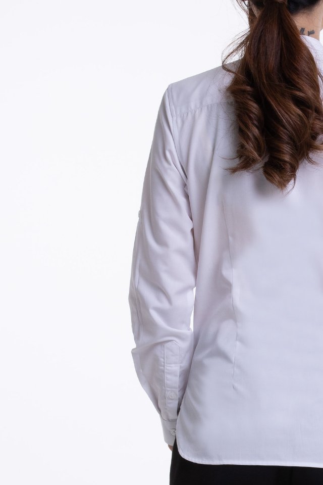 Ladies Long Sleeve Mandarin Collar Blouse (FHA-18112)
