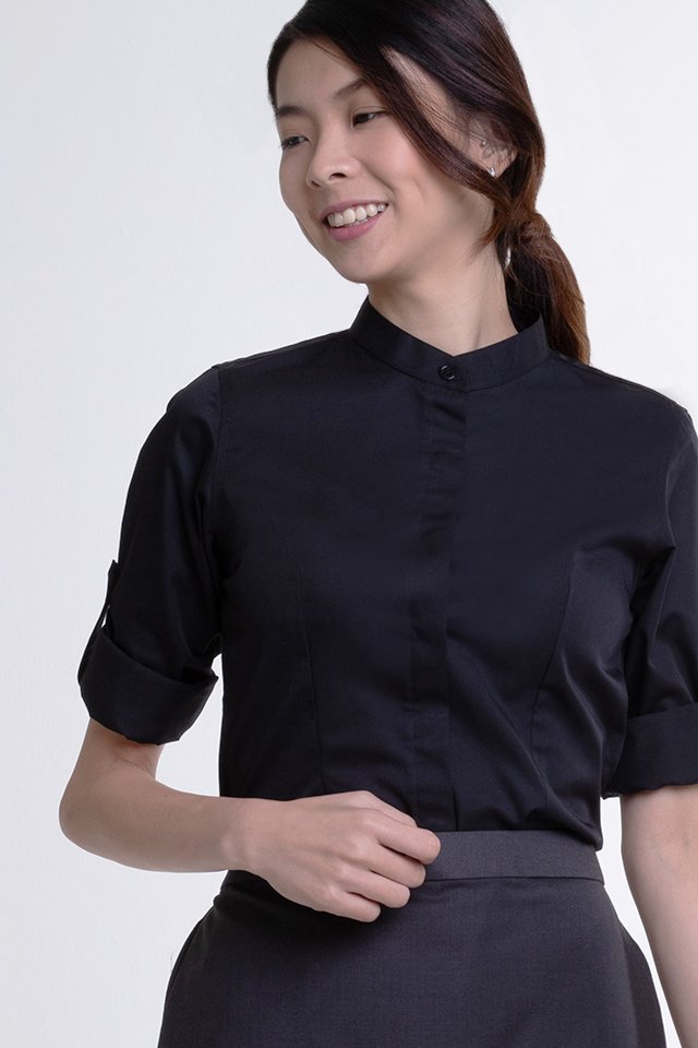Ladies Long Sleeve Mandarin Collar Blouse (FHA-18112)
