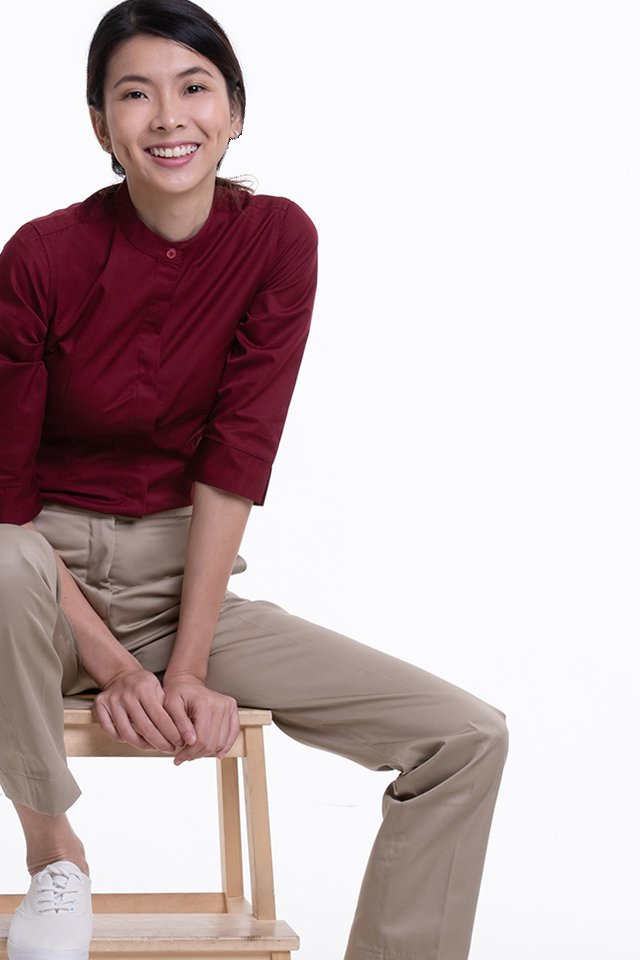 Ladies Long Sleeve Mandarin Collar Blouse (FHA-18112)