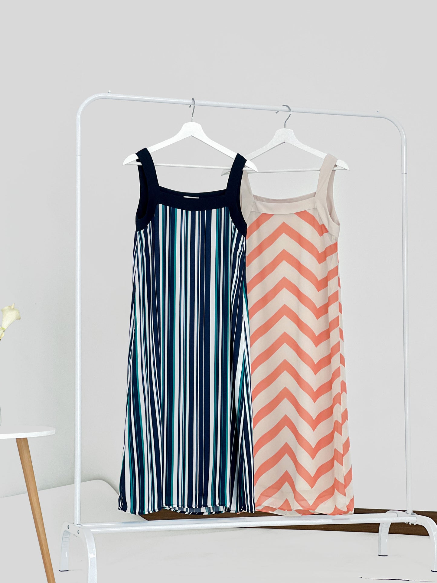 Genna Square Neck Midi Dress - Stripes