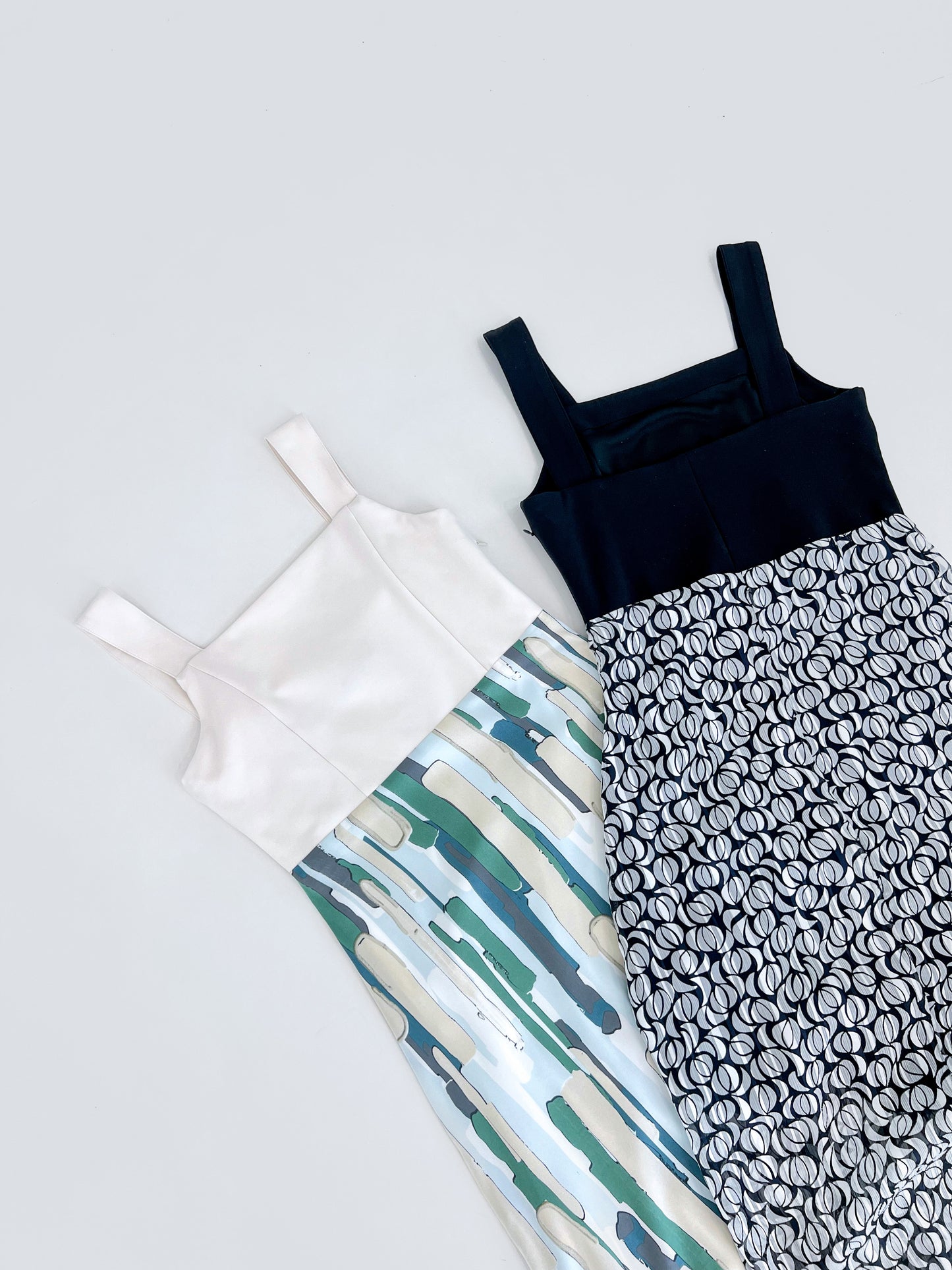 Gwen Square Neck Colour Block Dress - Cream/Green