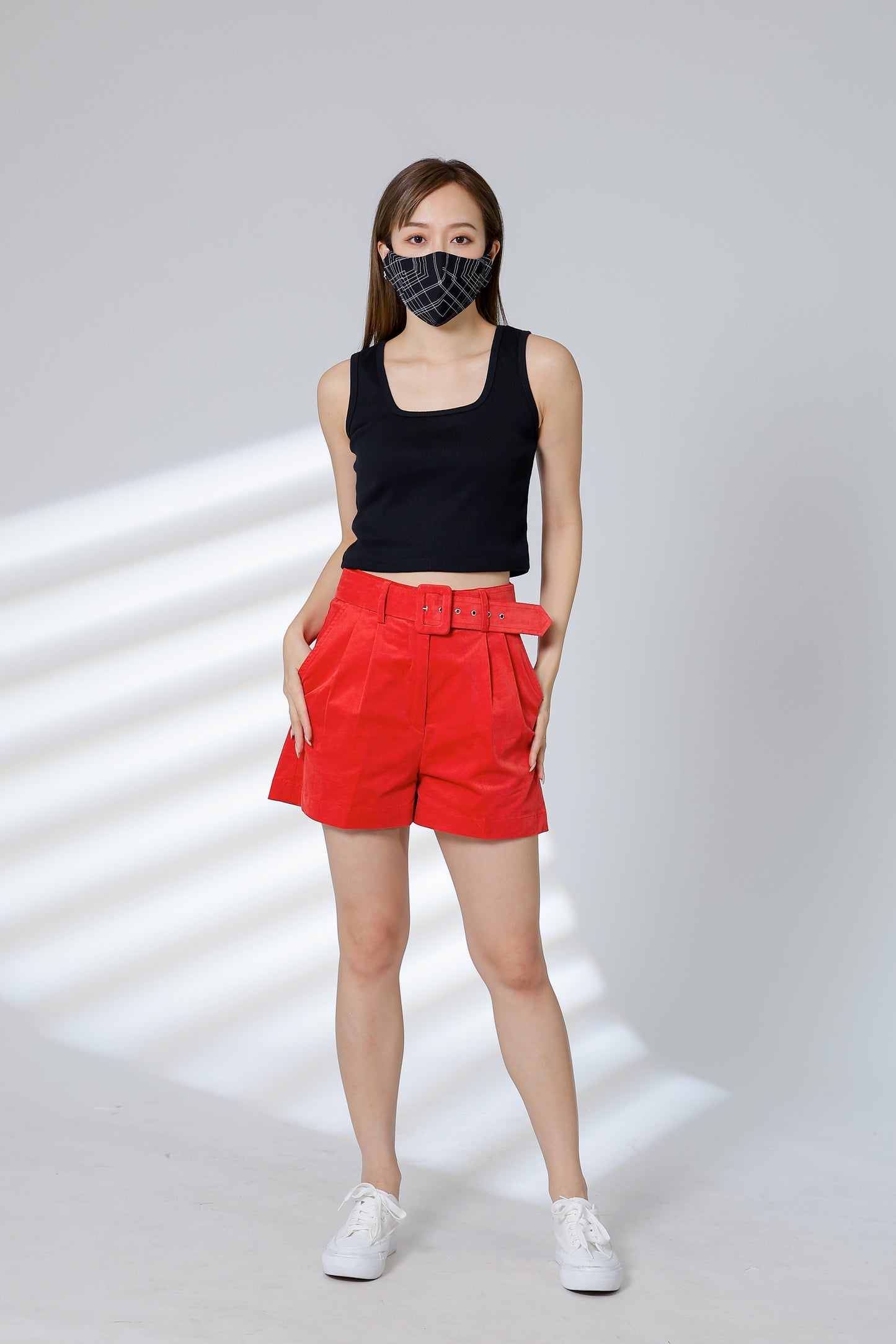 Rima Belted Short - Salmon Red