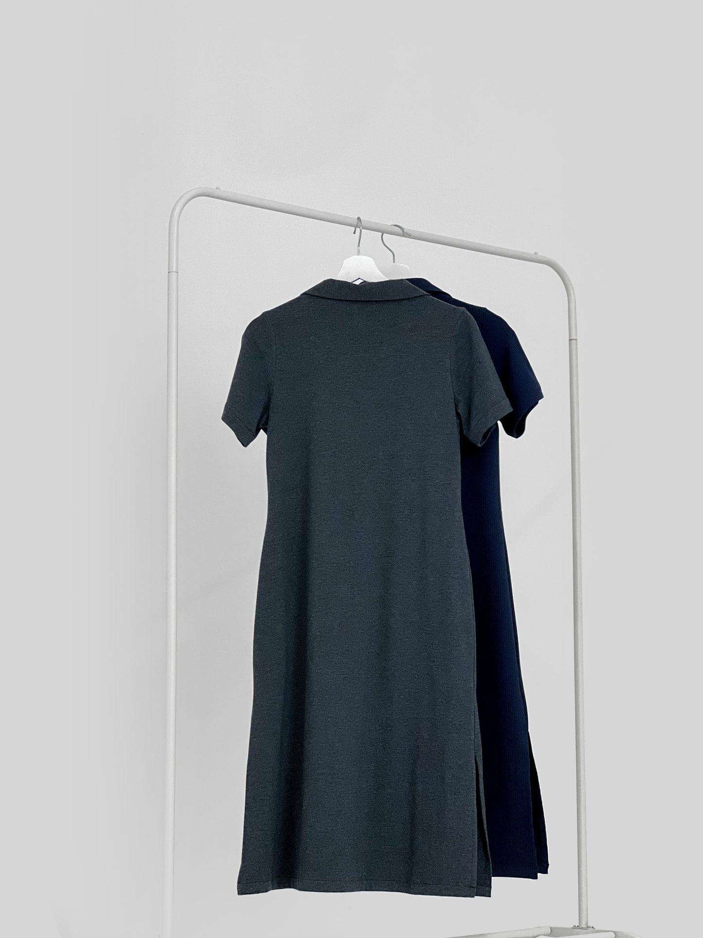 Rubi Collar V-Neck Collared Dress - Charcoal