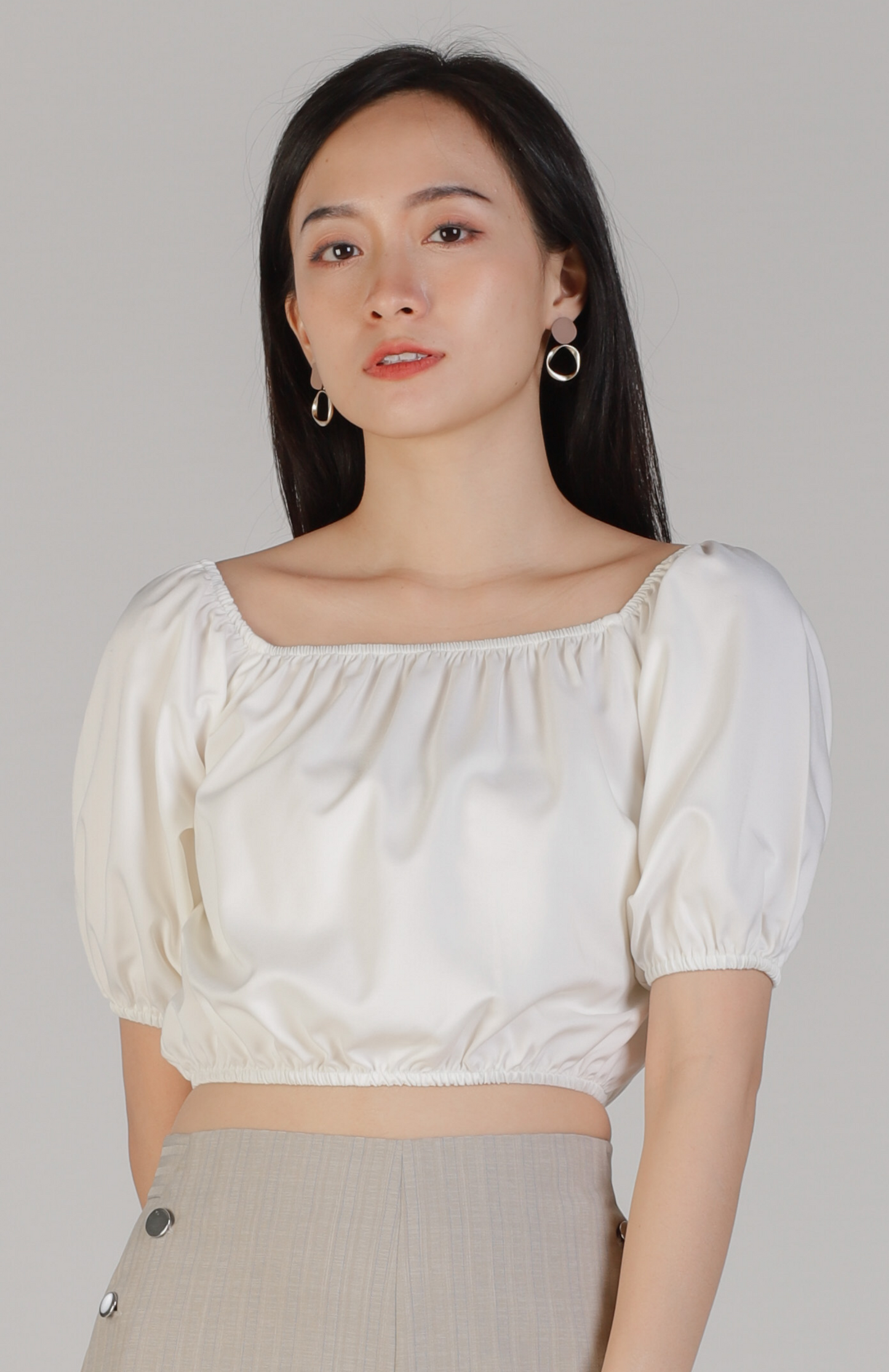 Maia Bardot Cropped Top - Ivory