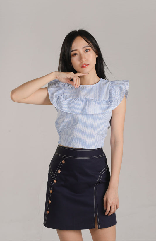 Ashley Ruffle Top - Light Blue