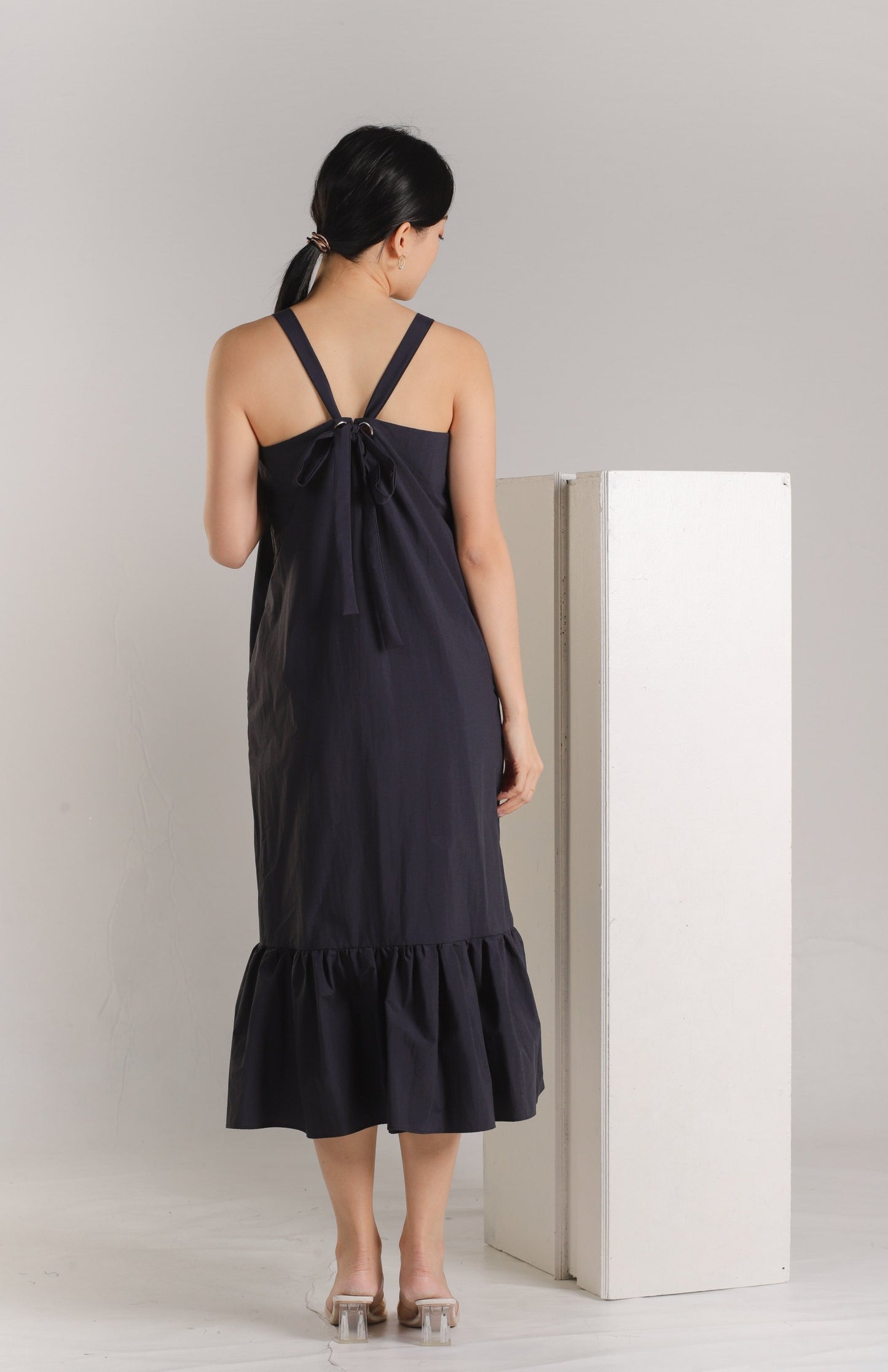Drea Back Ribbon Midi Dress - Navy