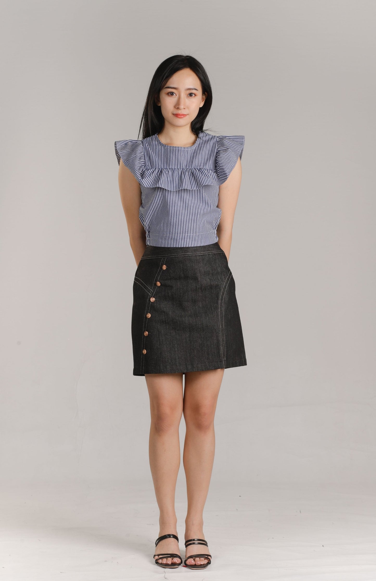 Ashley Ruffle Top - Navy