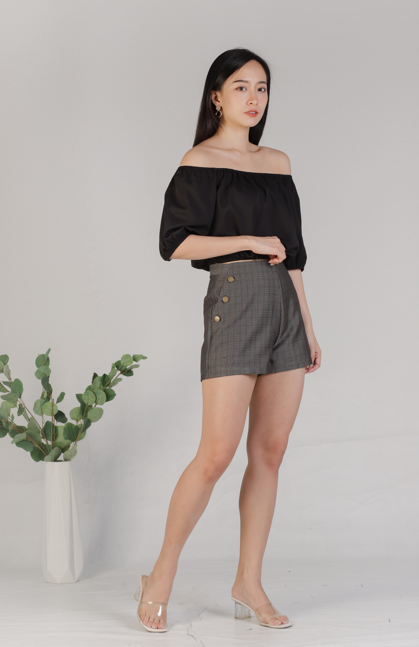 Madelyn Buttoned Bottom - Dark Checks