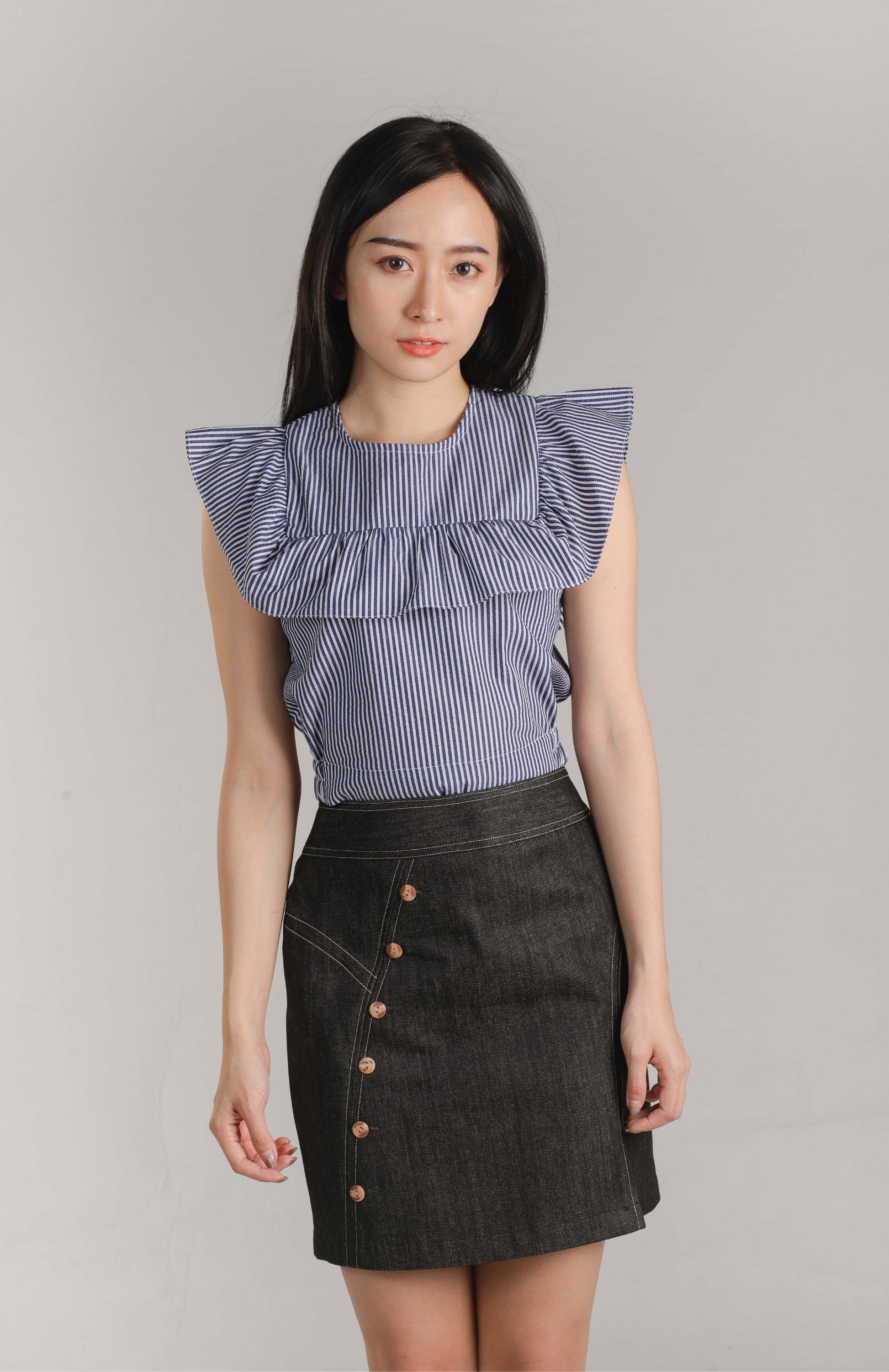 Ashley Ruffle Top - Light Blue