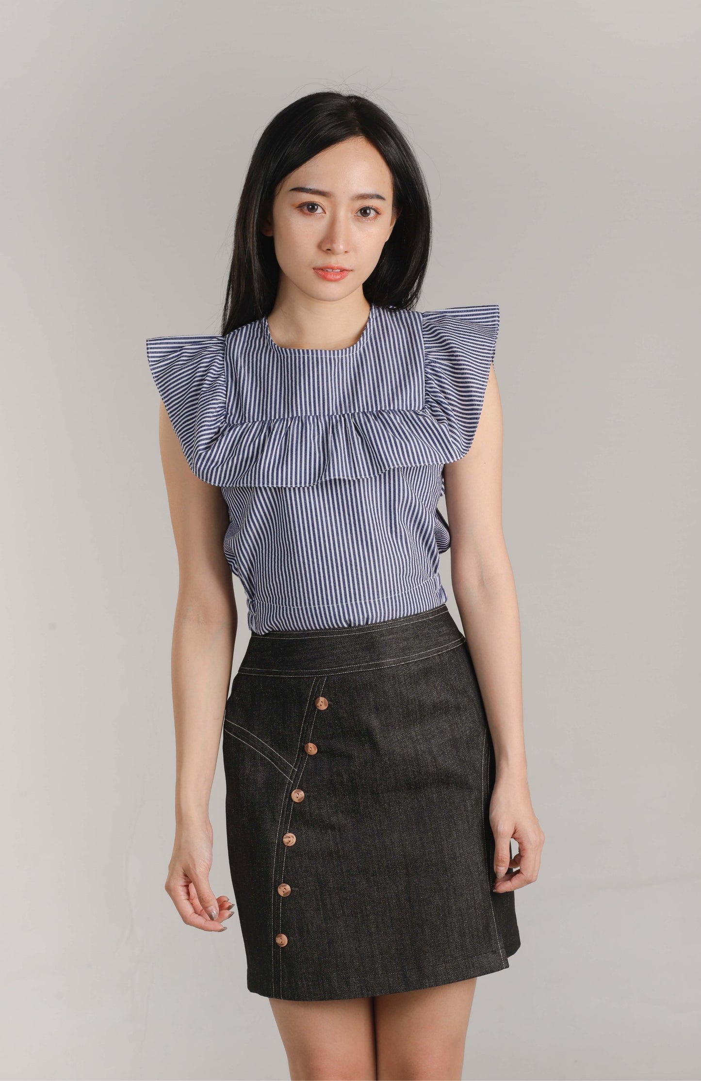 Ashley Ruffle Top - Navy