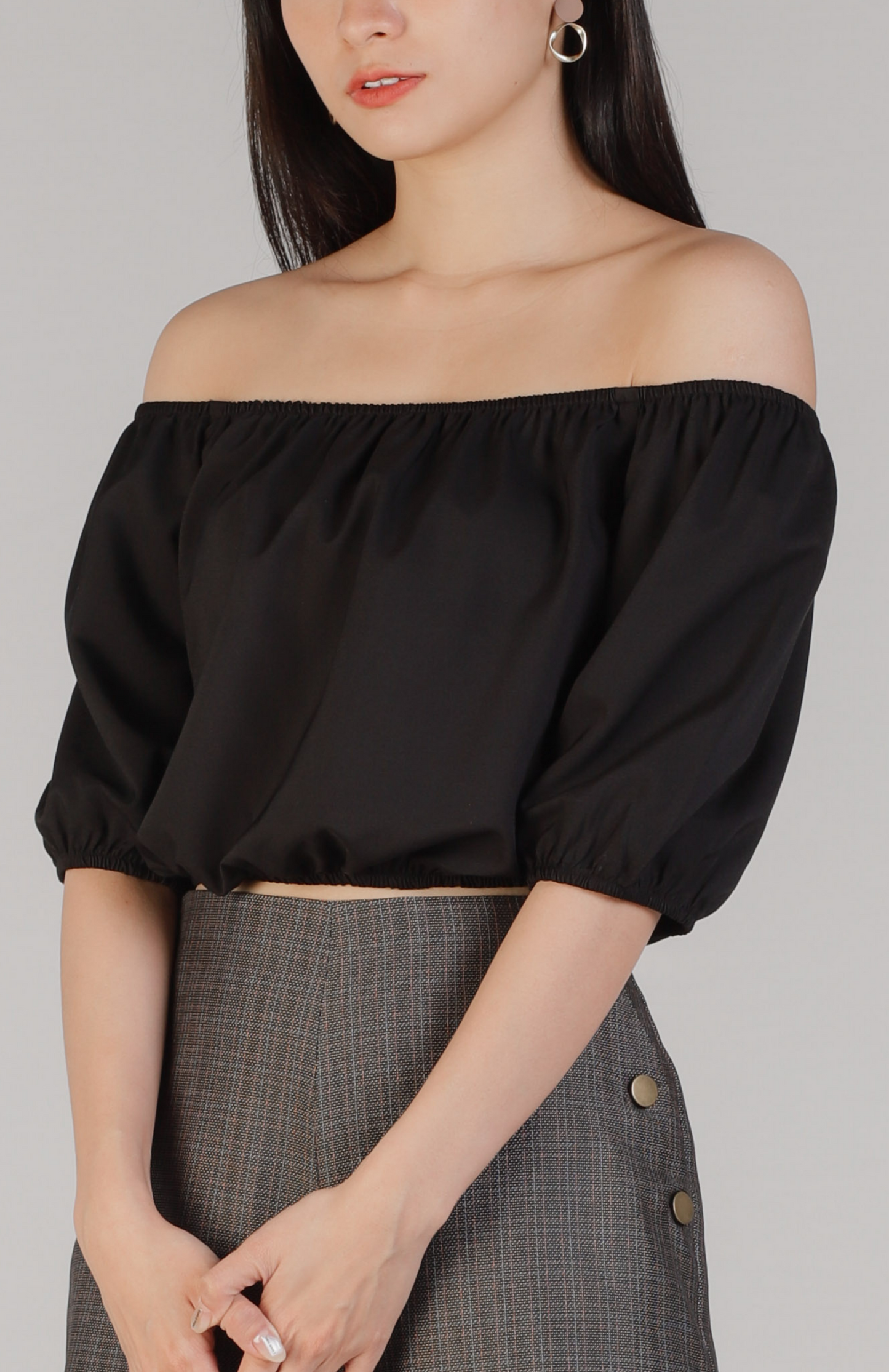 Maia Bardot Cropped Top - Ivory