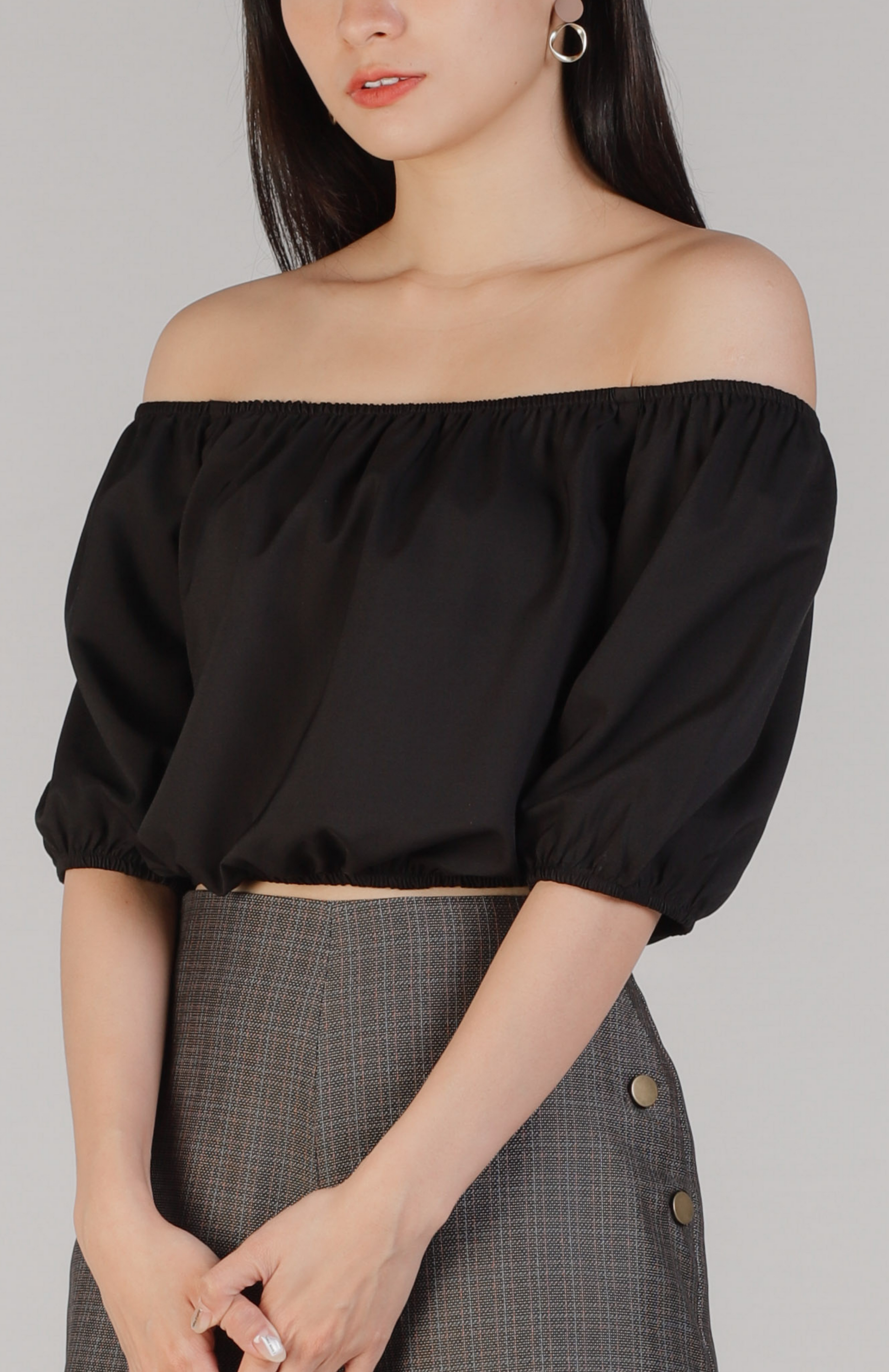 Maia Bardot Cropped Top - Ivory