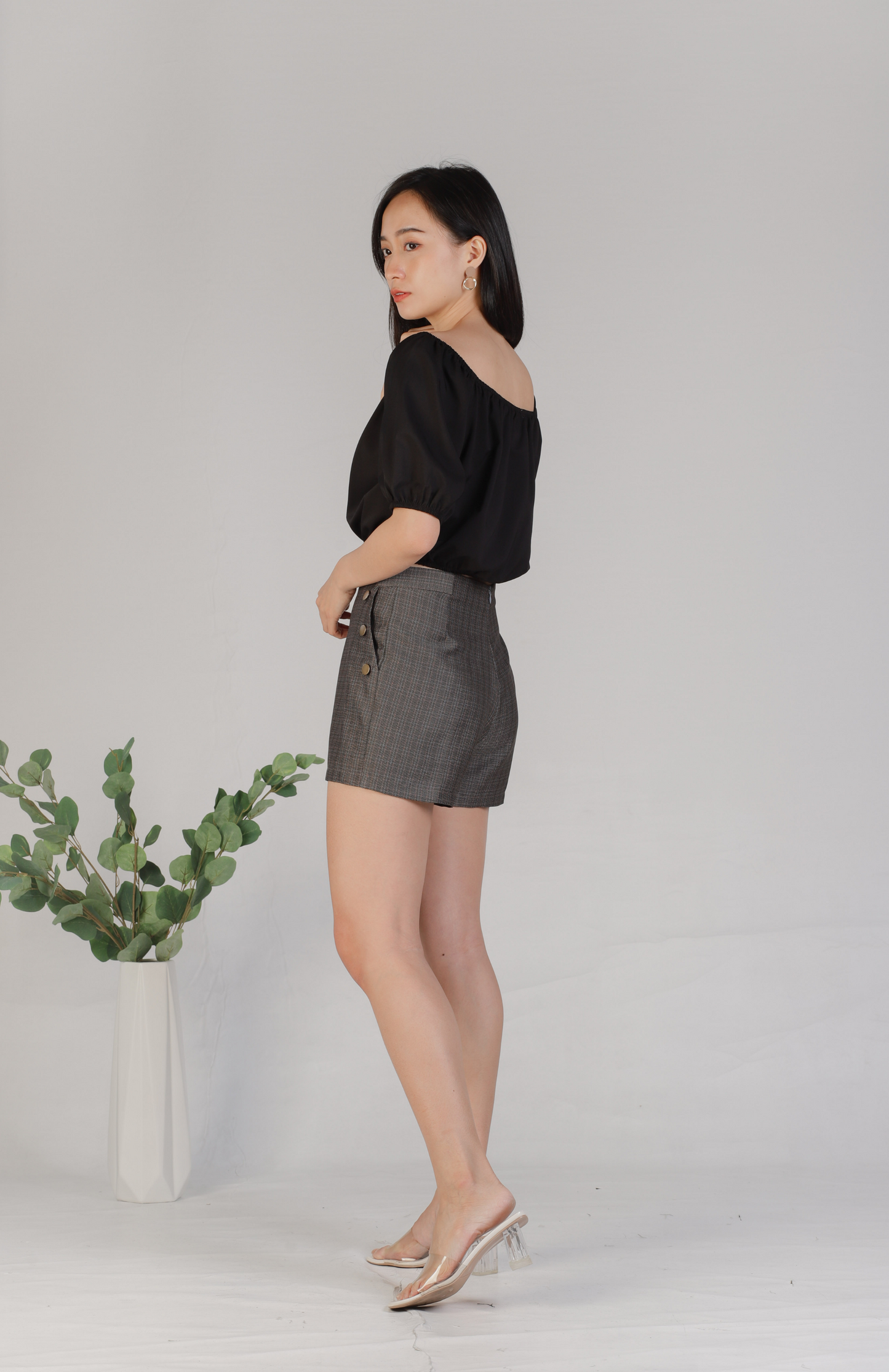 Madelyn Buttoned Bottom - Dark Checks