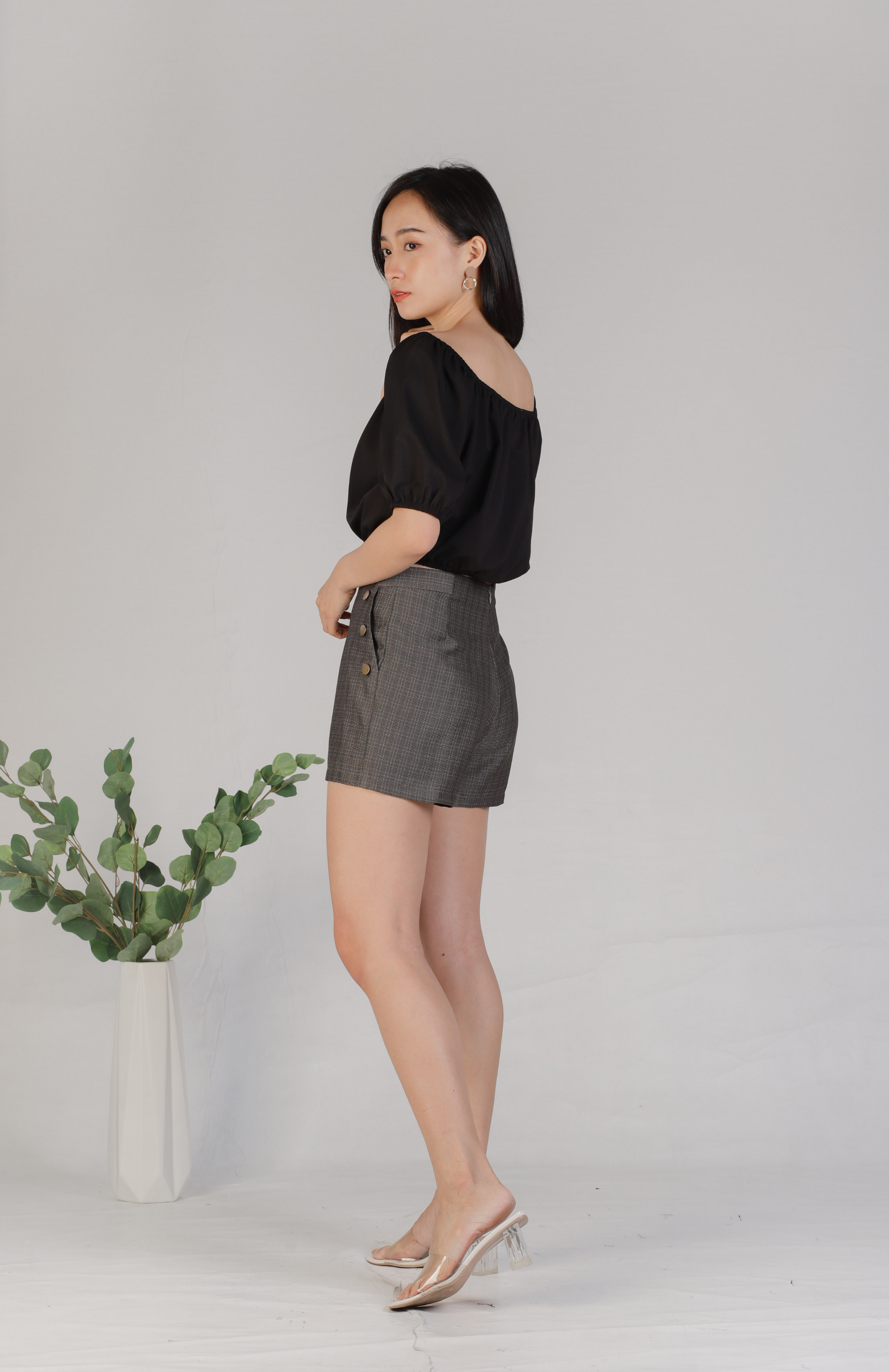 Madelyn Buttoned Bottom - Dark Checks