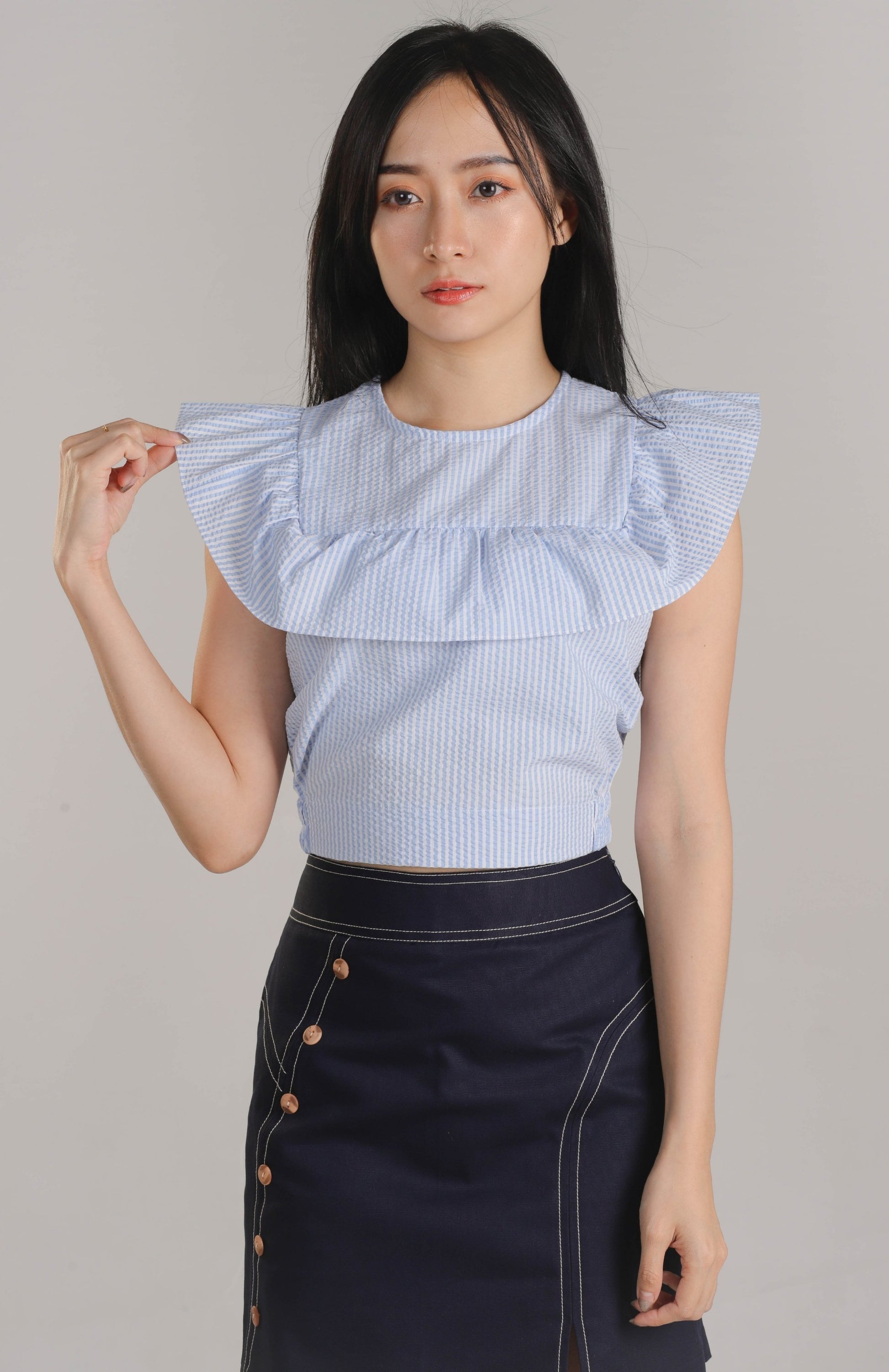 Ashley Ruffle Top - Light Blue