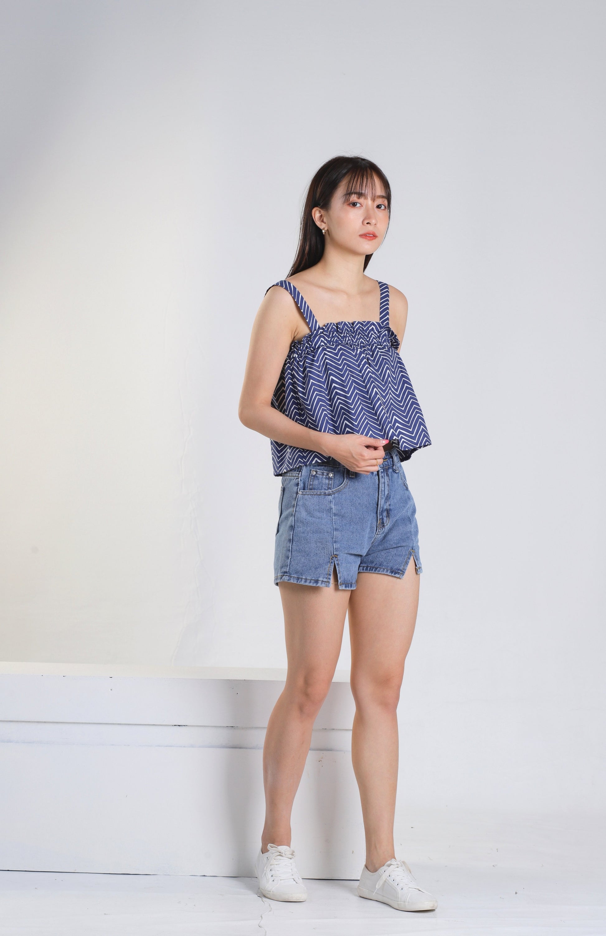 Jaeryl Blue Chevron Top