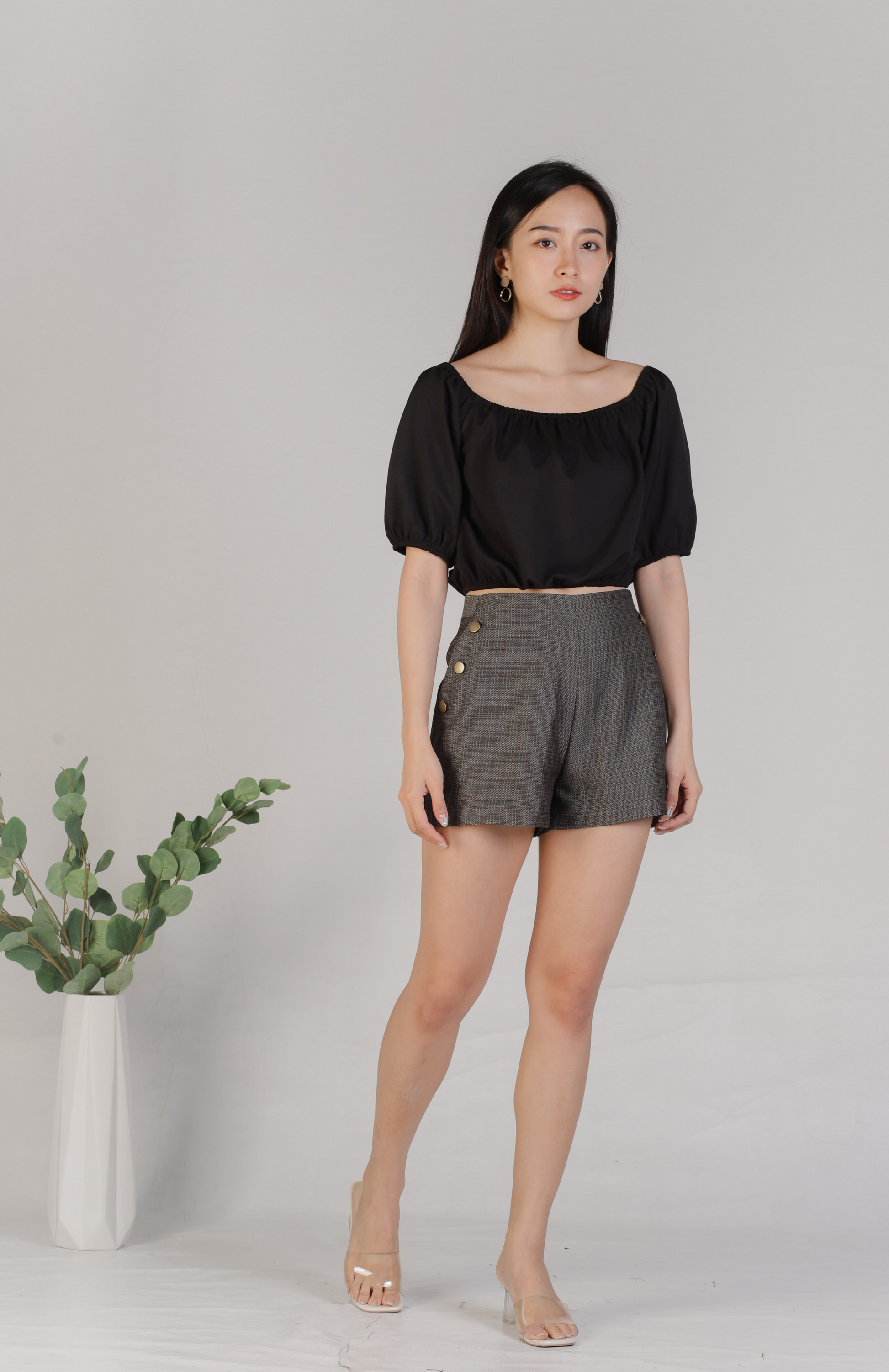 Madelyn Buttoned Bottom - Dark Checks