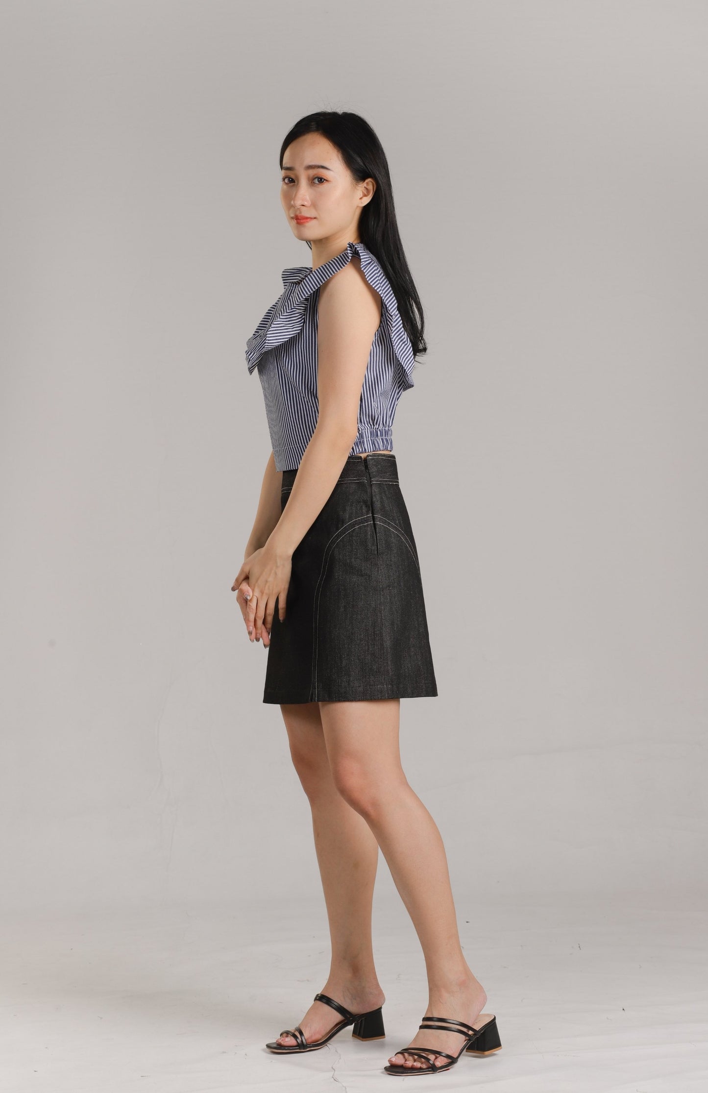 Ashley Ruffle Top - Navy