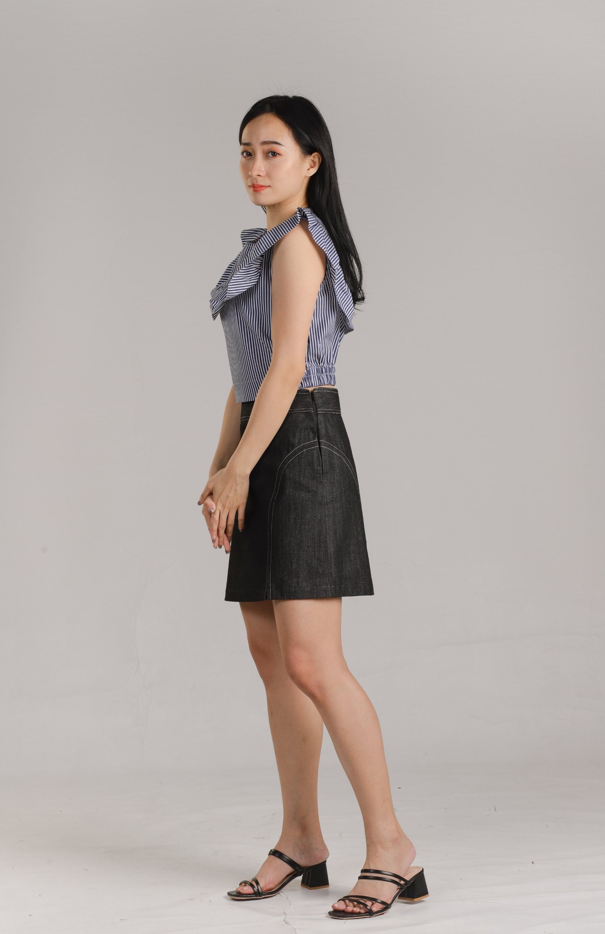 Ashley Ruffle Top - Navy