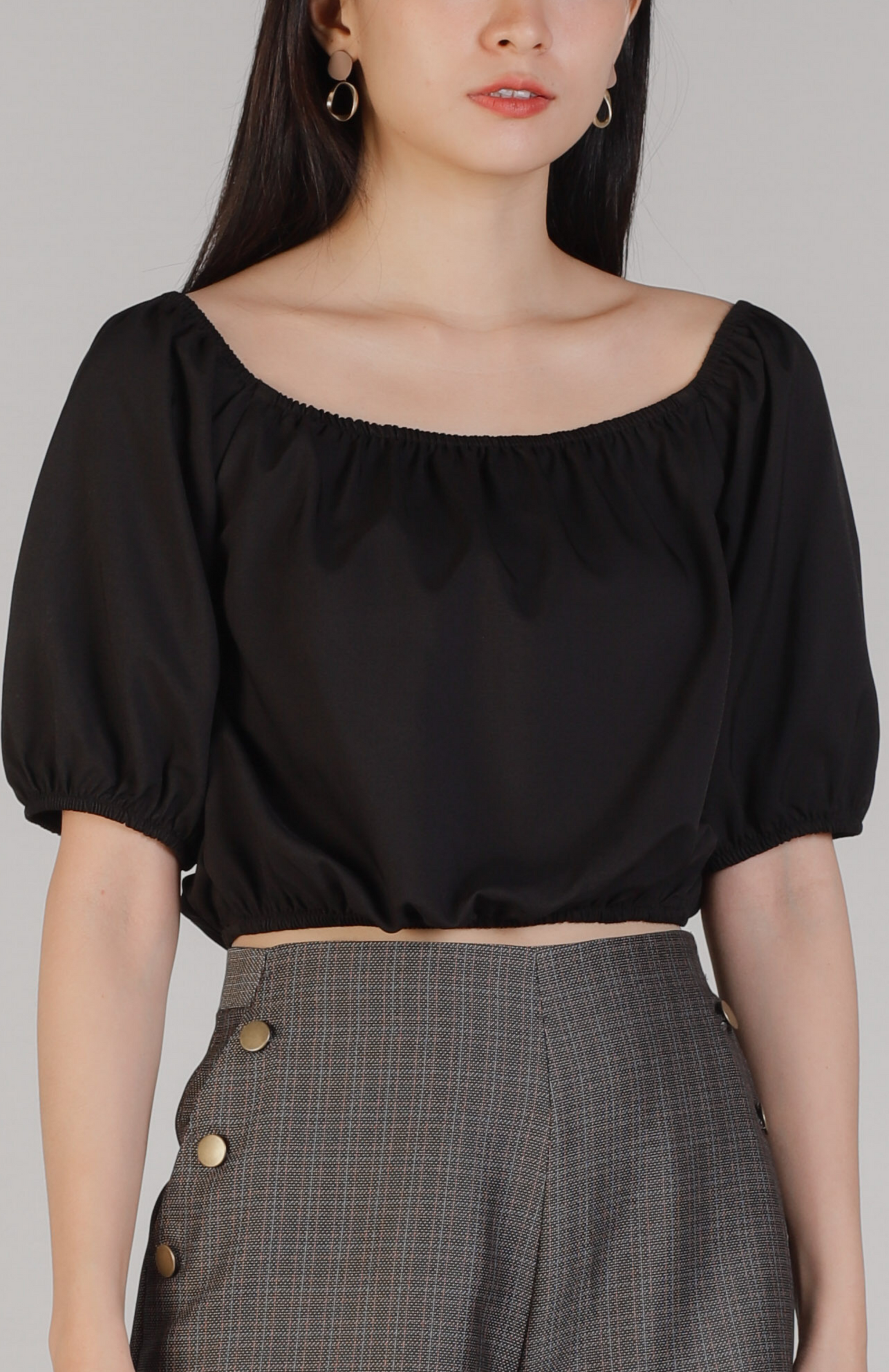 Maia Bardot Cropped Top - Black