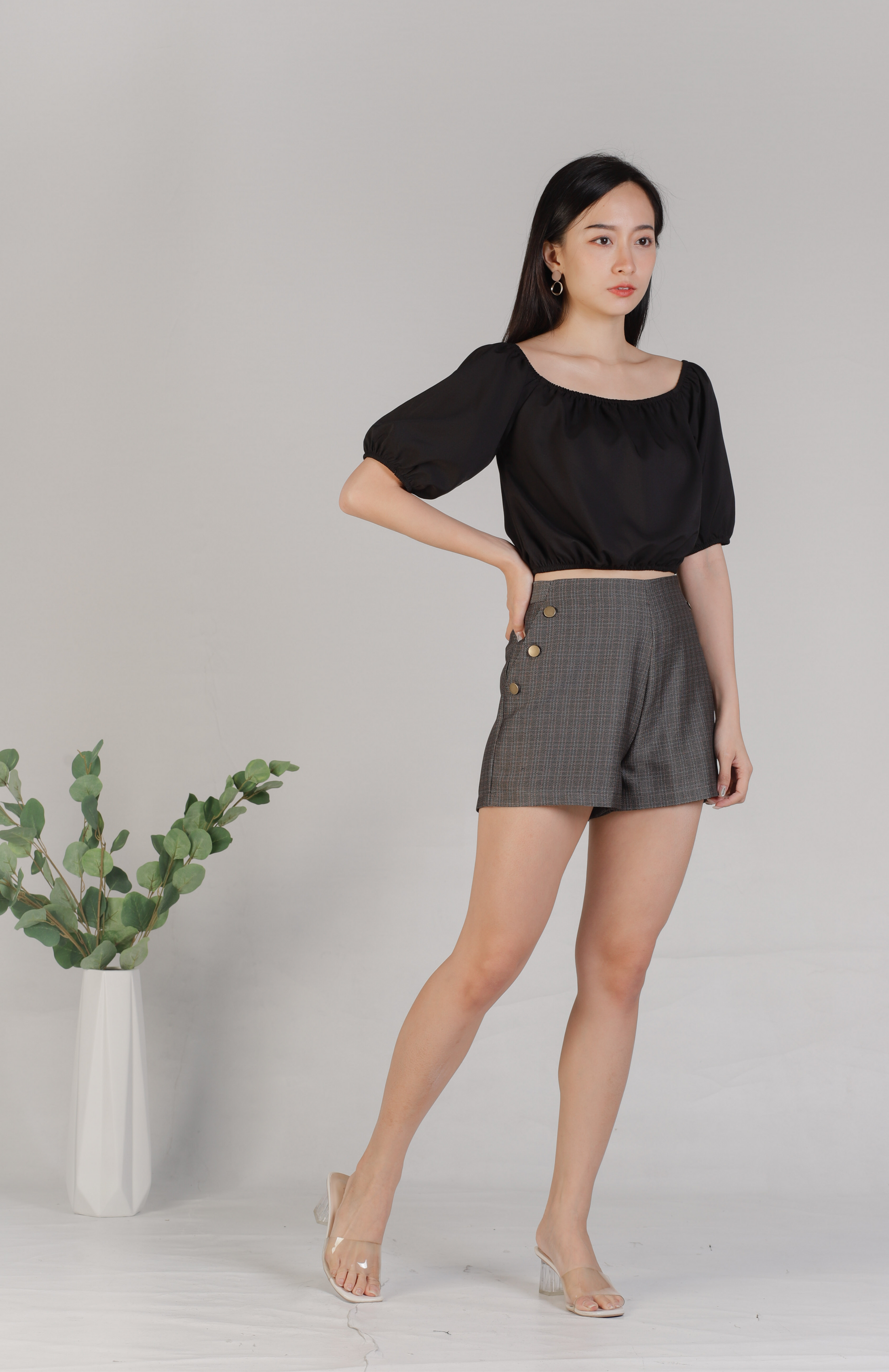 Madelyn Buttoned Bottom - Dark Checks