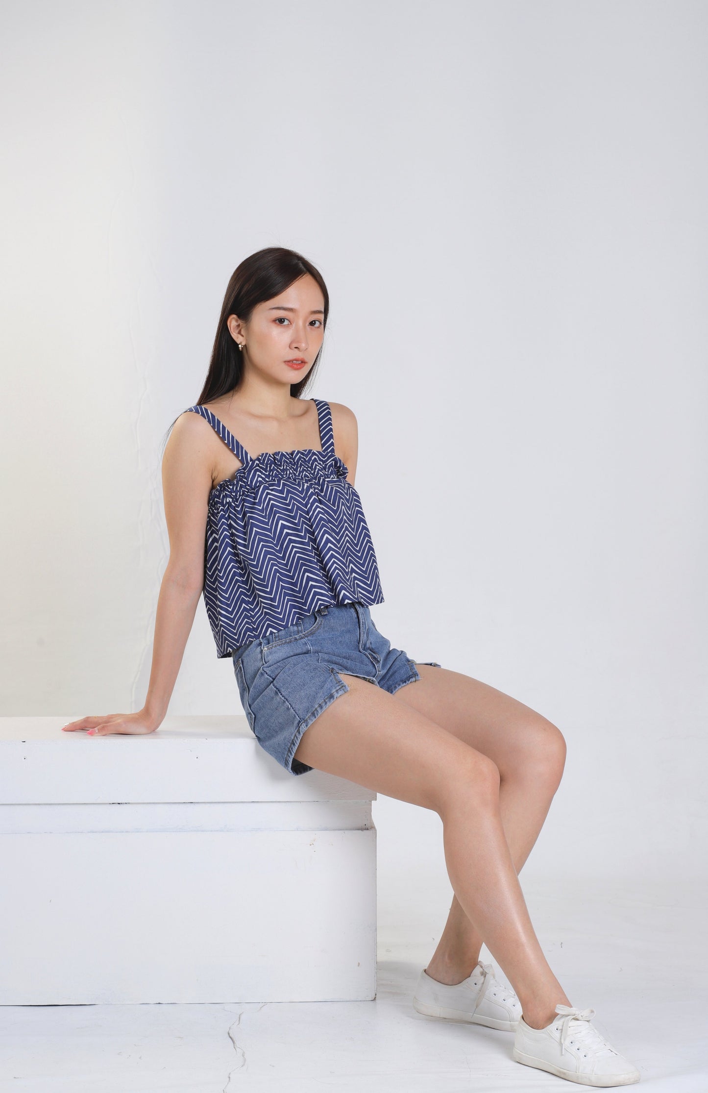 Jaeryl Blue Chevron Top