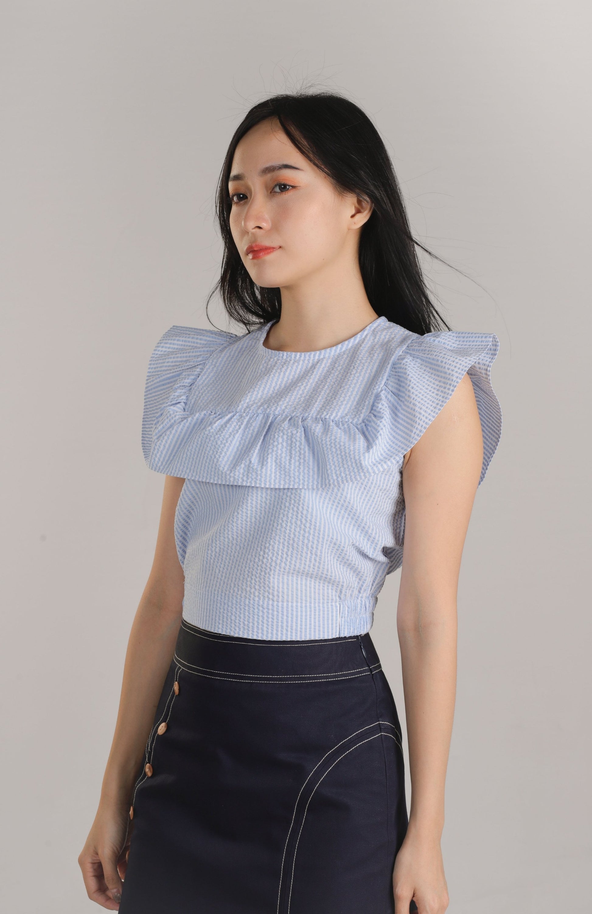 Ashley Ruffle Top - Light Blue