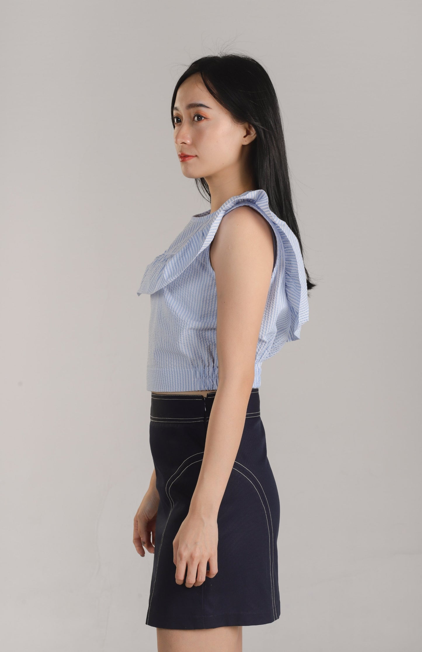 Ashley Ruffle Top - Light Blue