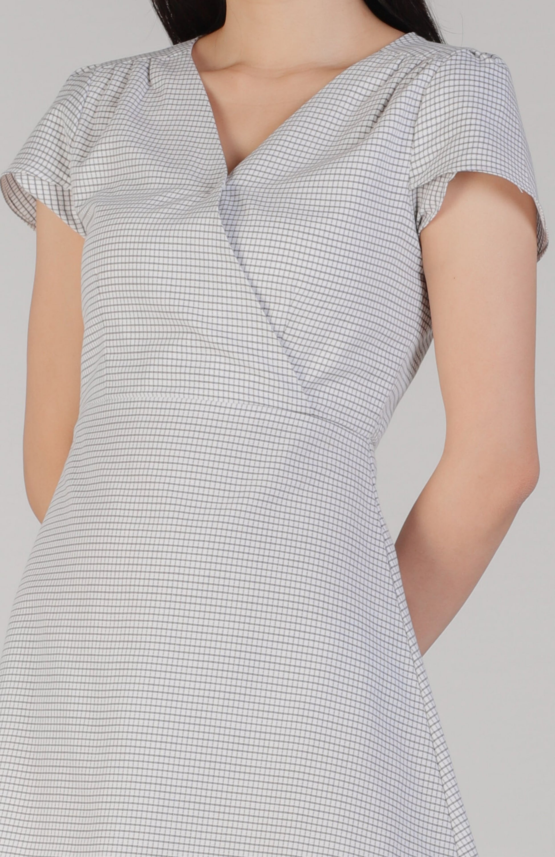 Alisa Faux Wrapped Dress - Checker