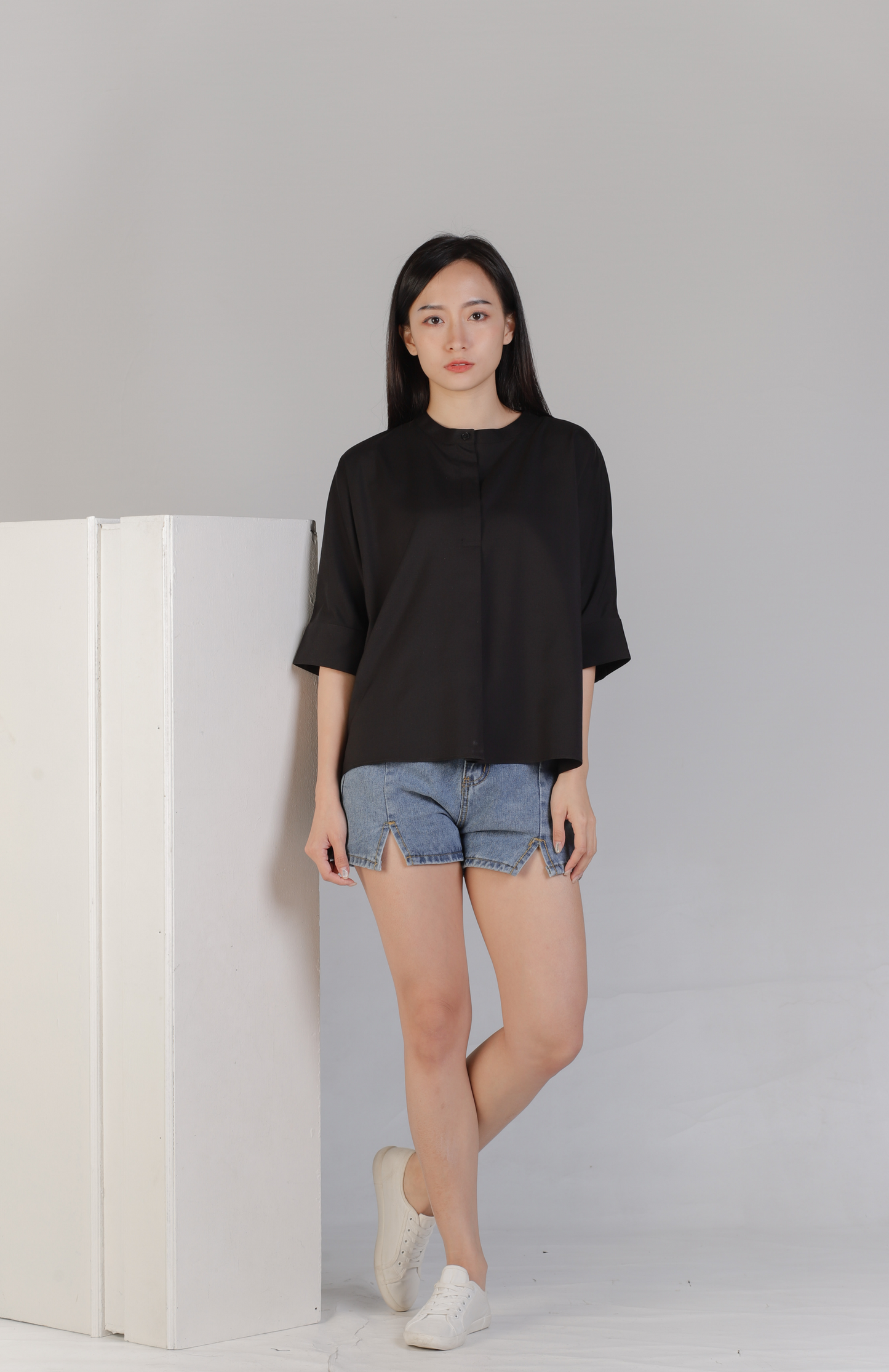 Mollie Mandarin Collar Tunic - Black