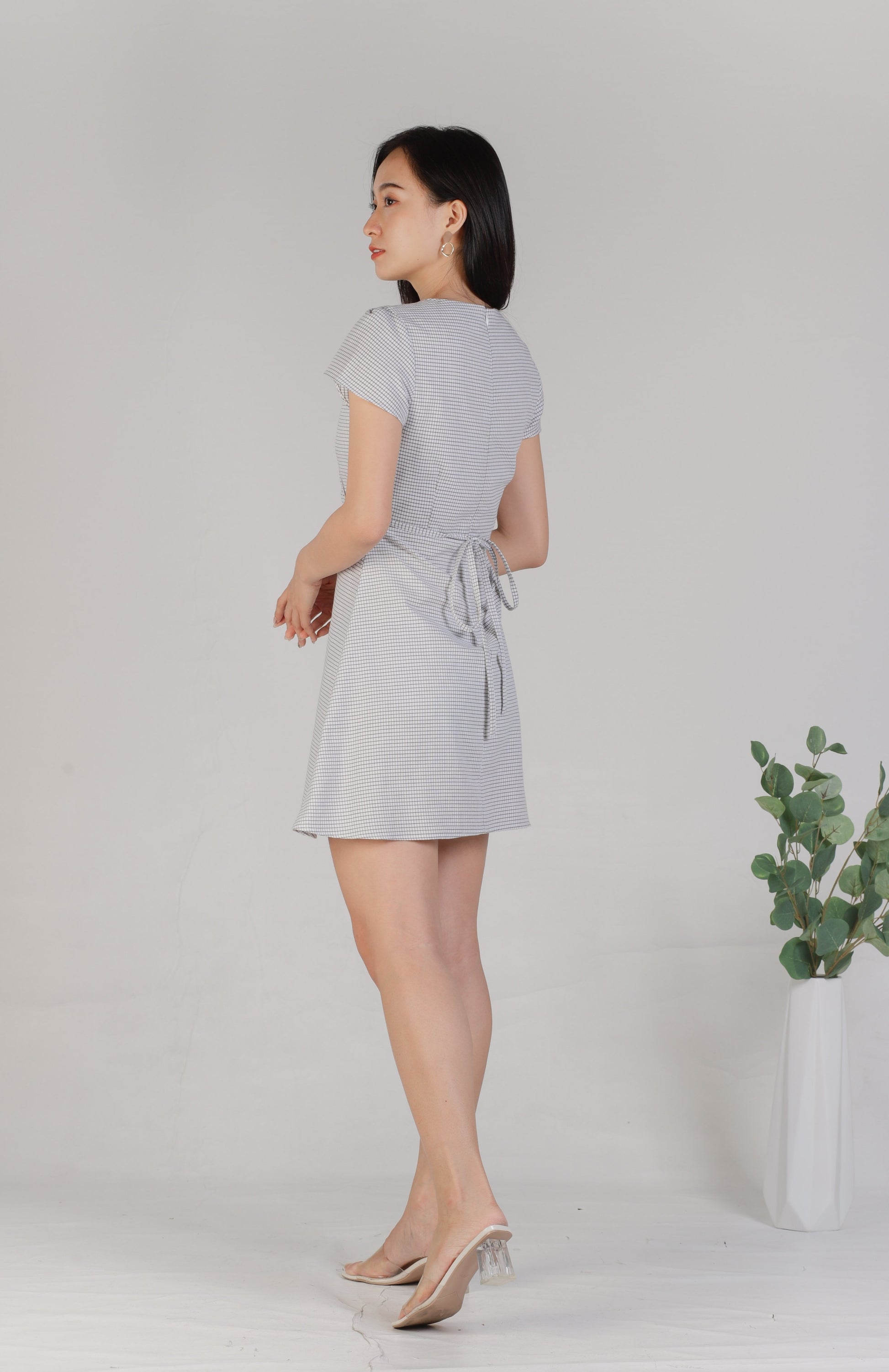 Alisa Faux Wrapped Dress - Checker