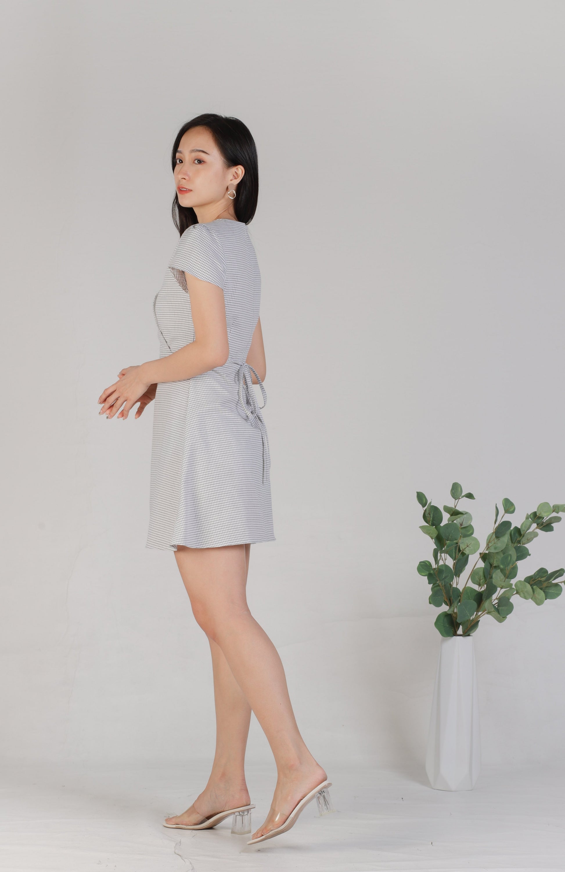 Alisa Faux Wrapped Dress - Checker