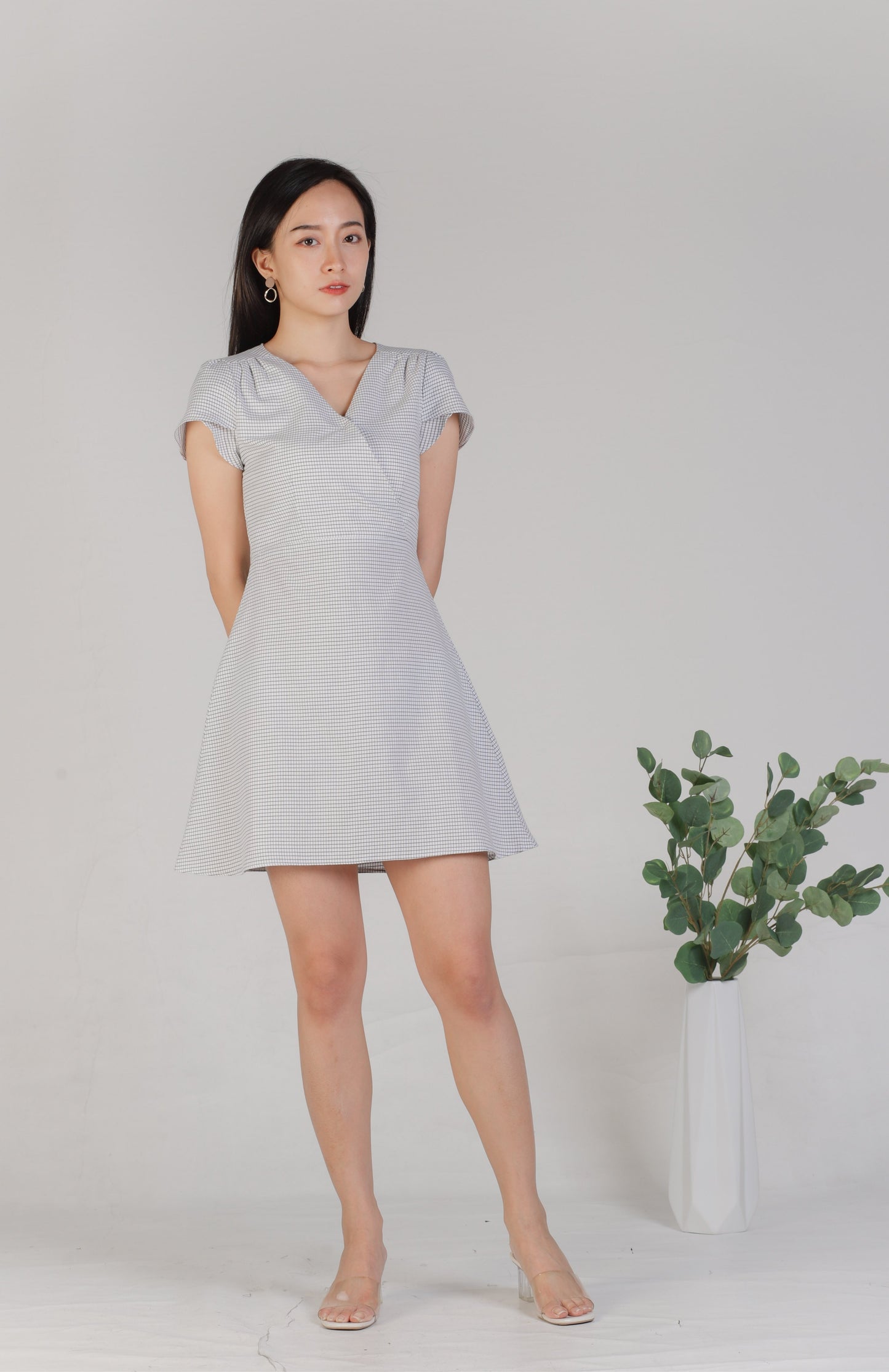 Alisa Faux Wrapped Dress - Checker
