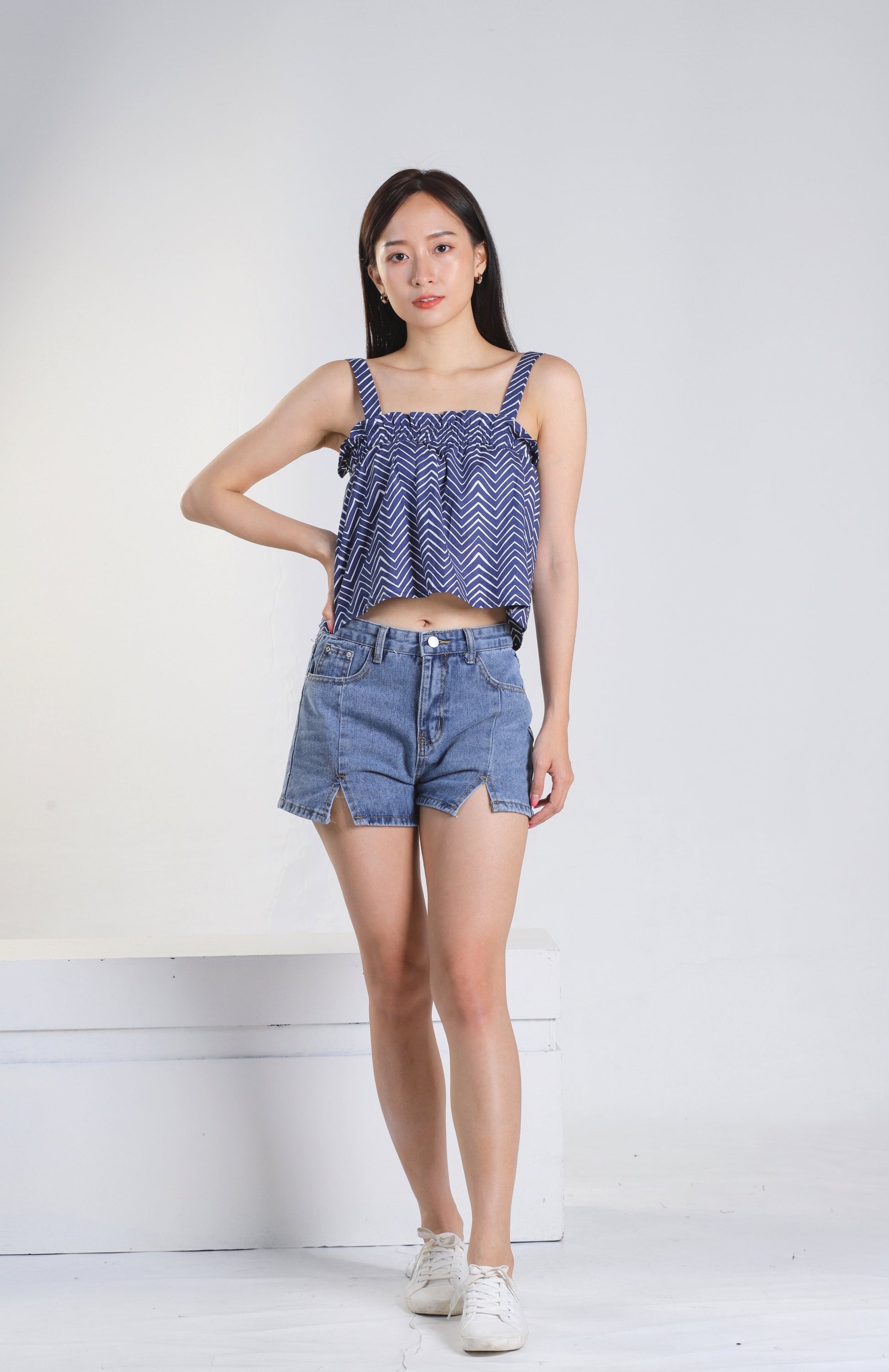 Jaeryl Blue Chevron Top