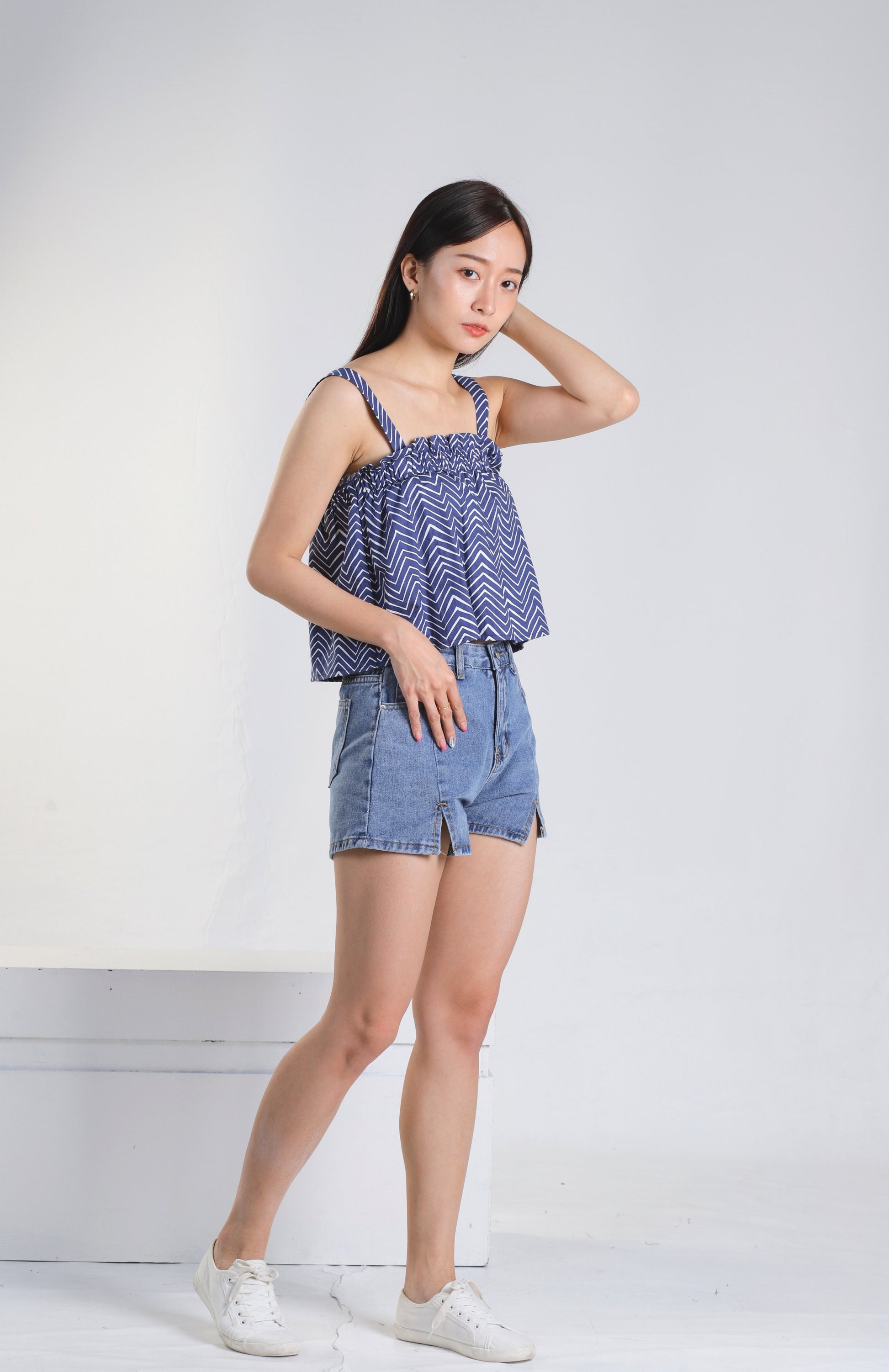 Jaeryl Blue Chevron Top