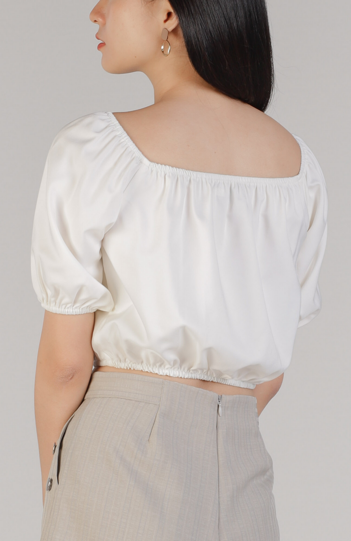 Maia Bardot Cropped Top - Ivory
