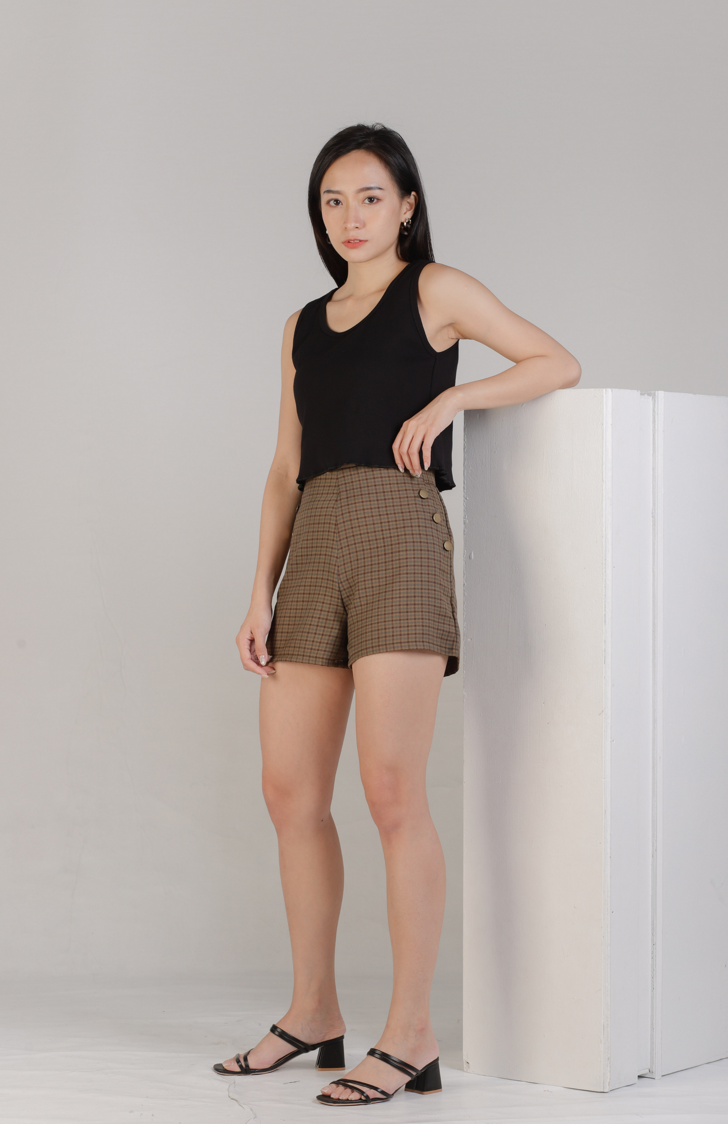 Madelyn Buttoned Bottom - Brown Checks