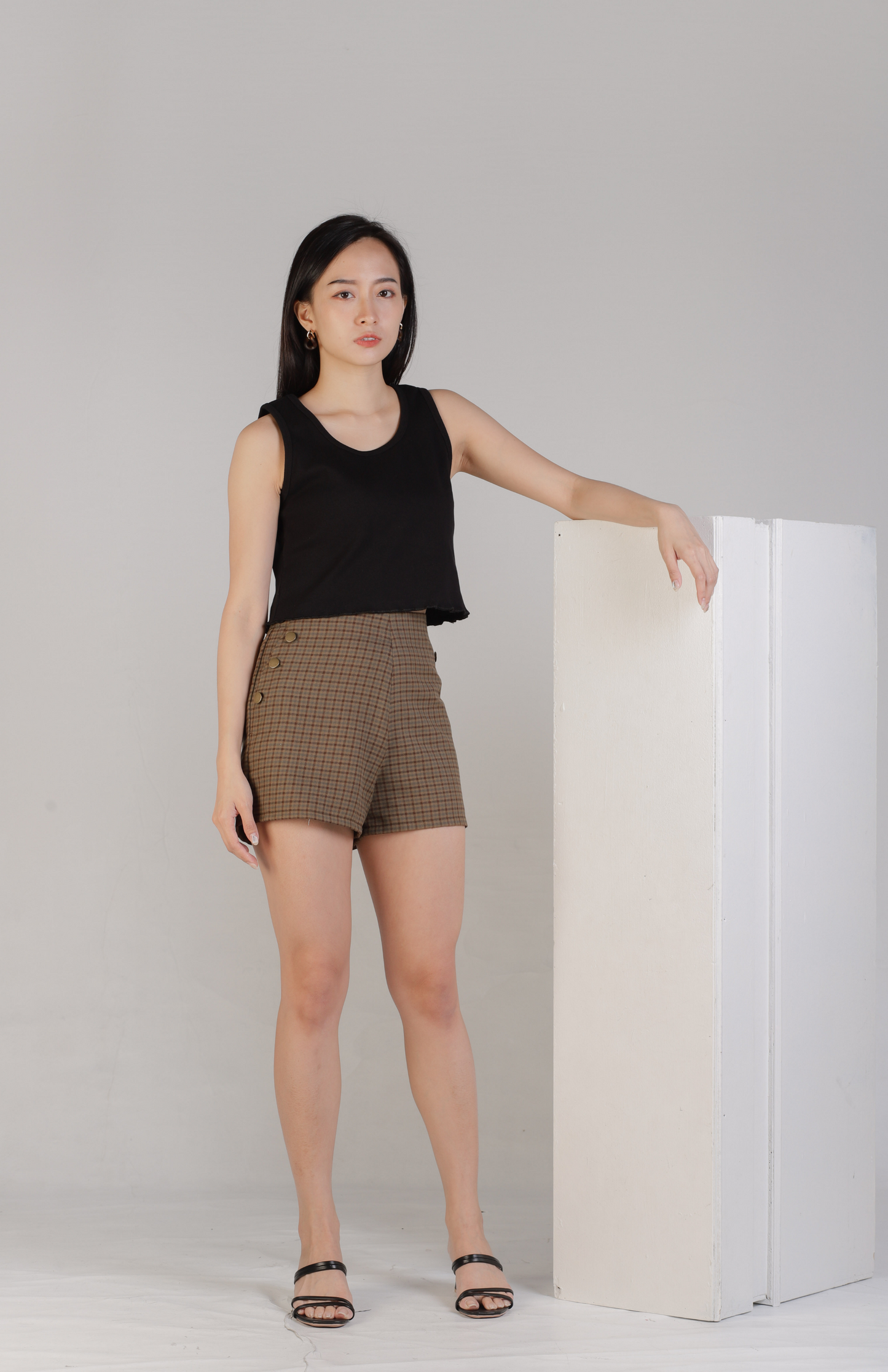 Madelyn Buttoned Bottom - Brown Checks