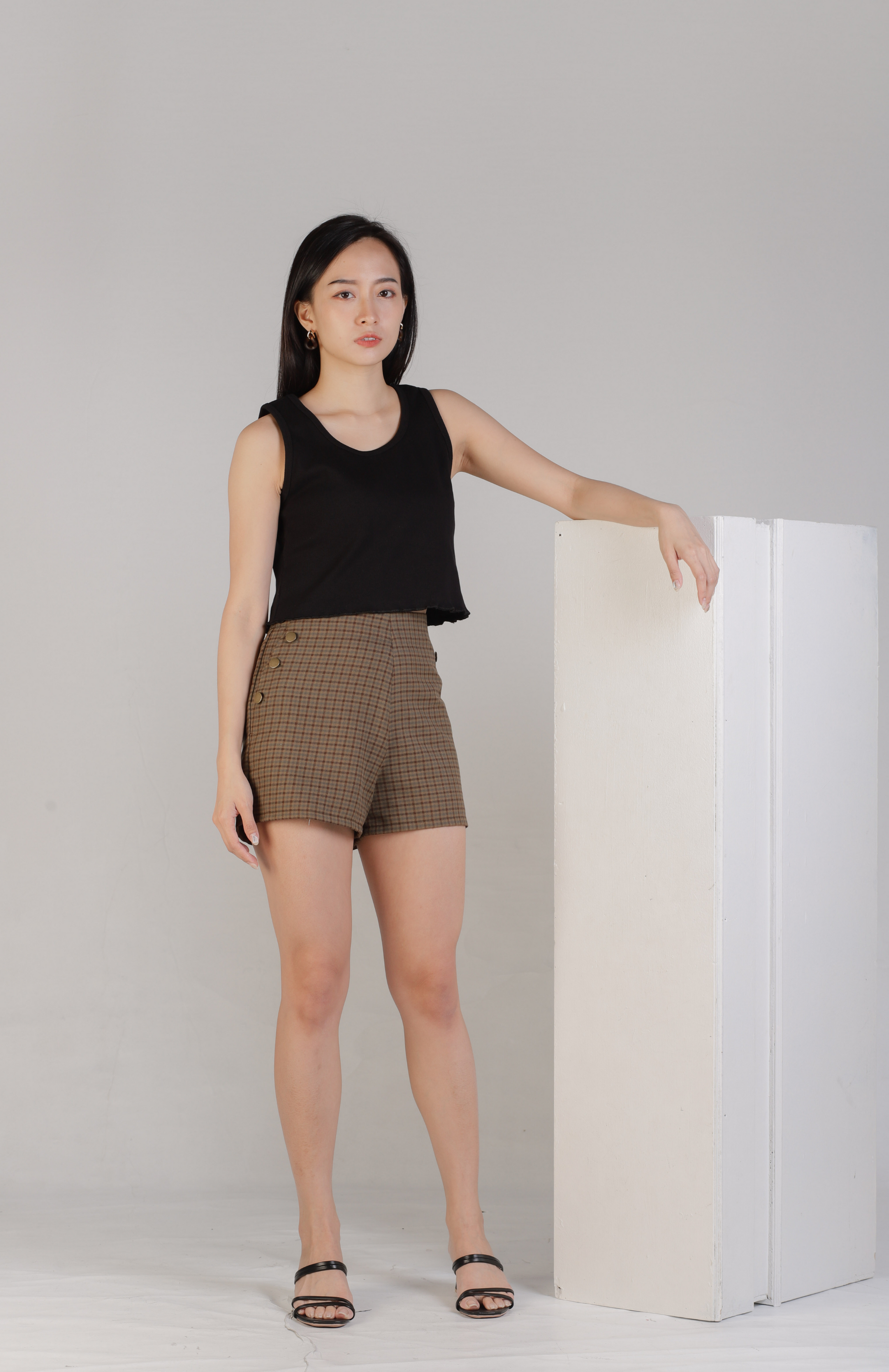 Madelyn Buttoned Bottom - Brown Checks