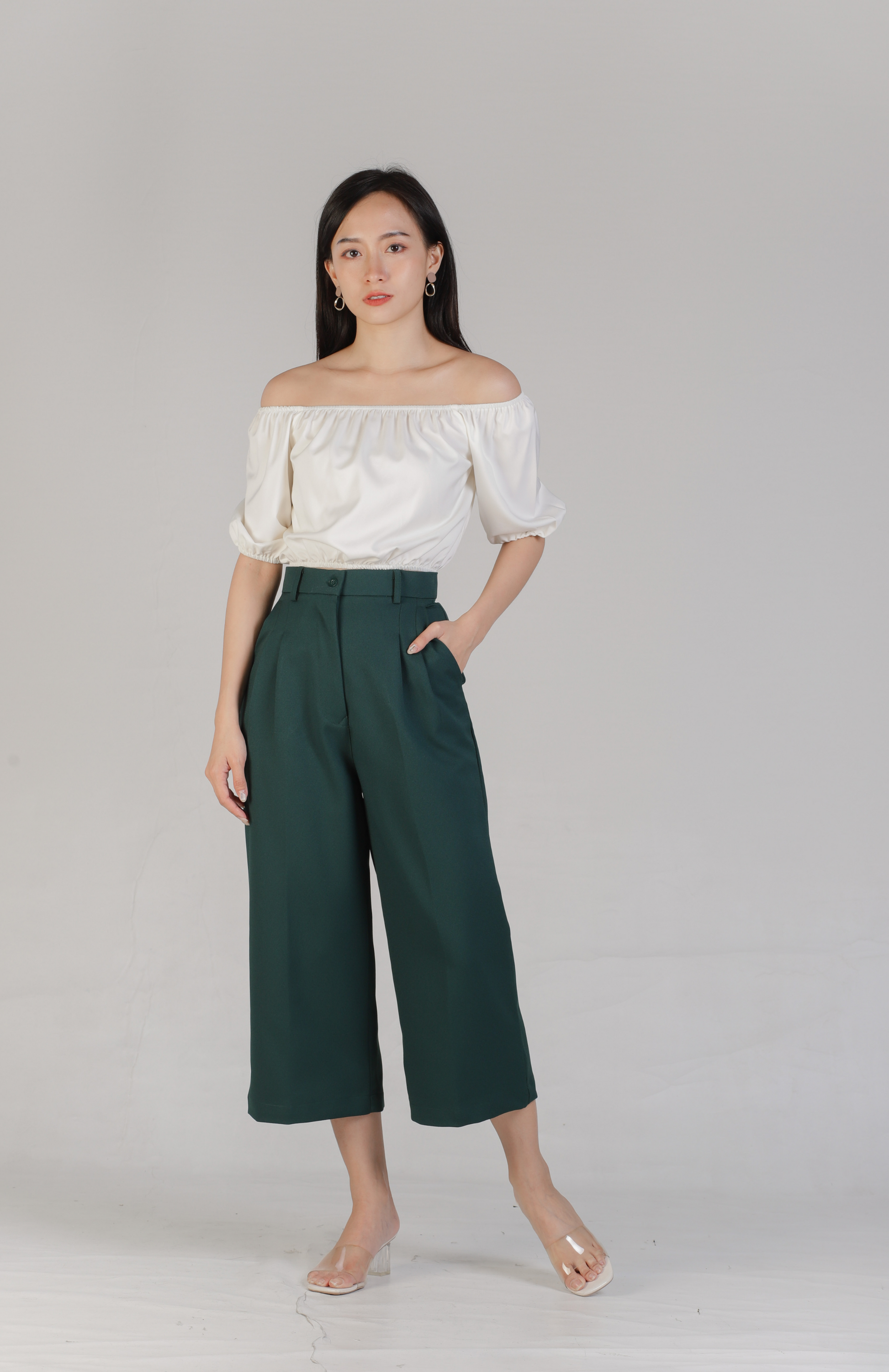 Maia Bardot Cropped Top - Ivory