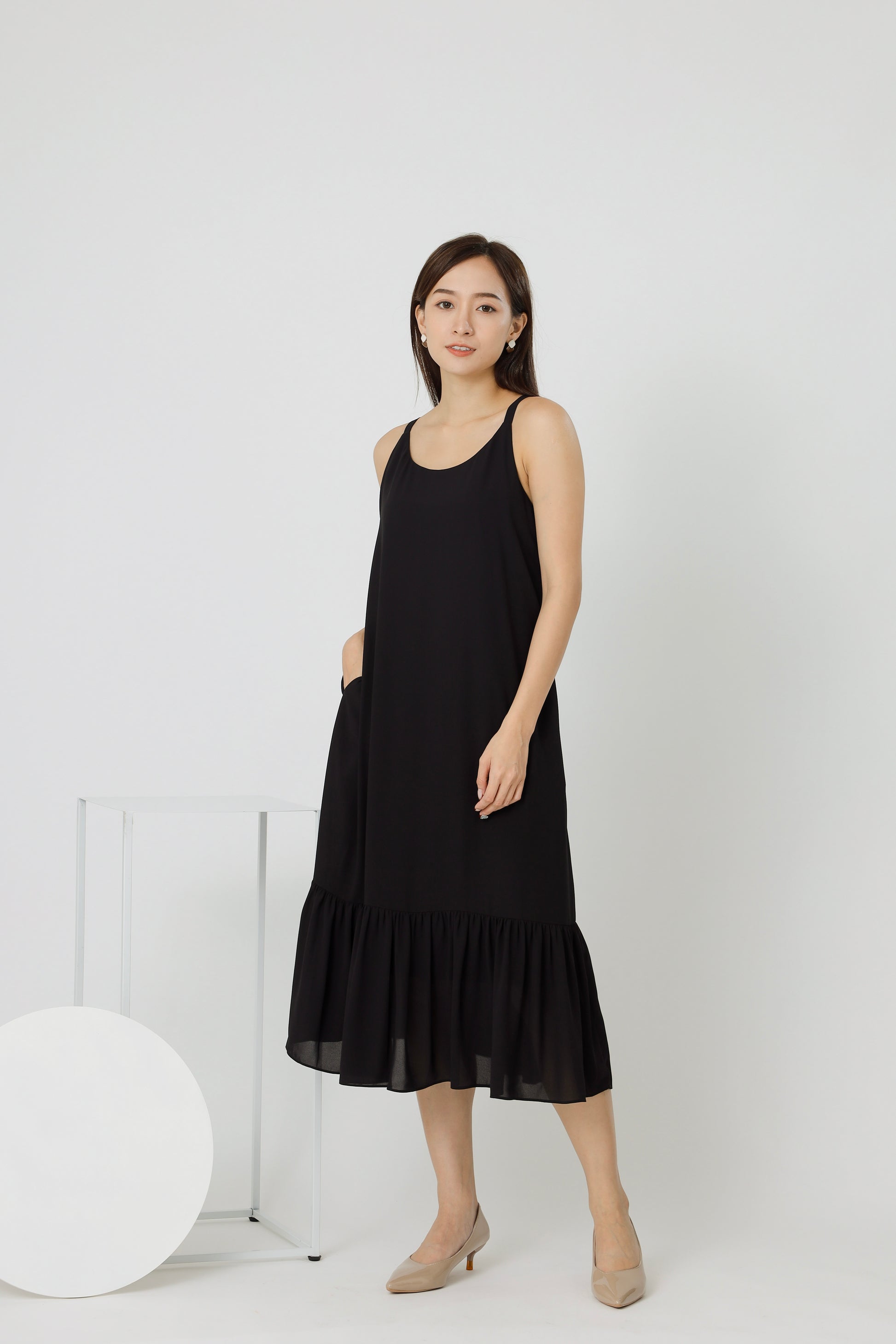 Andrea Back Ribbon Midi Dress - Black