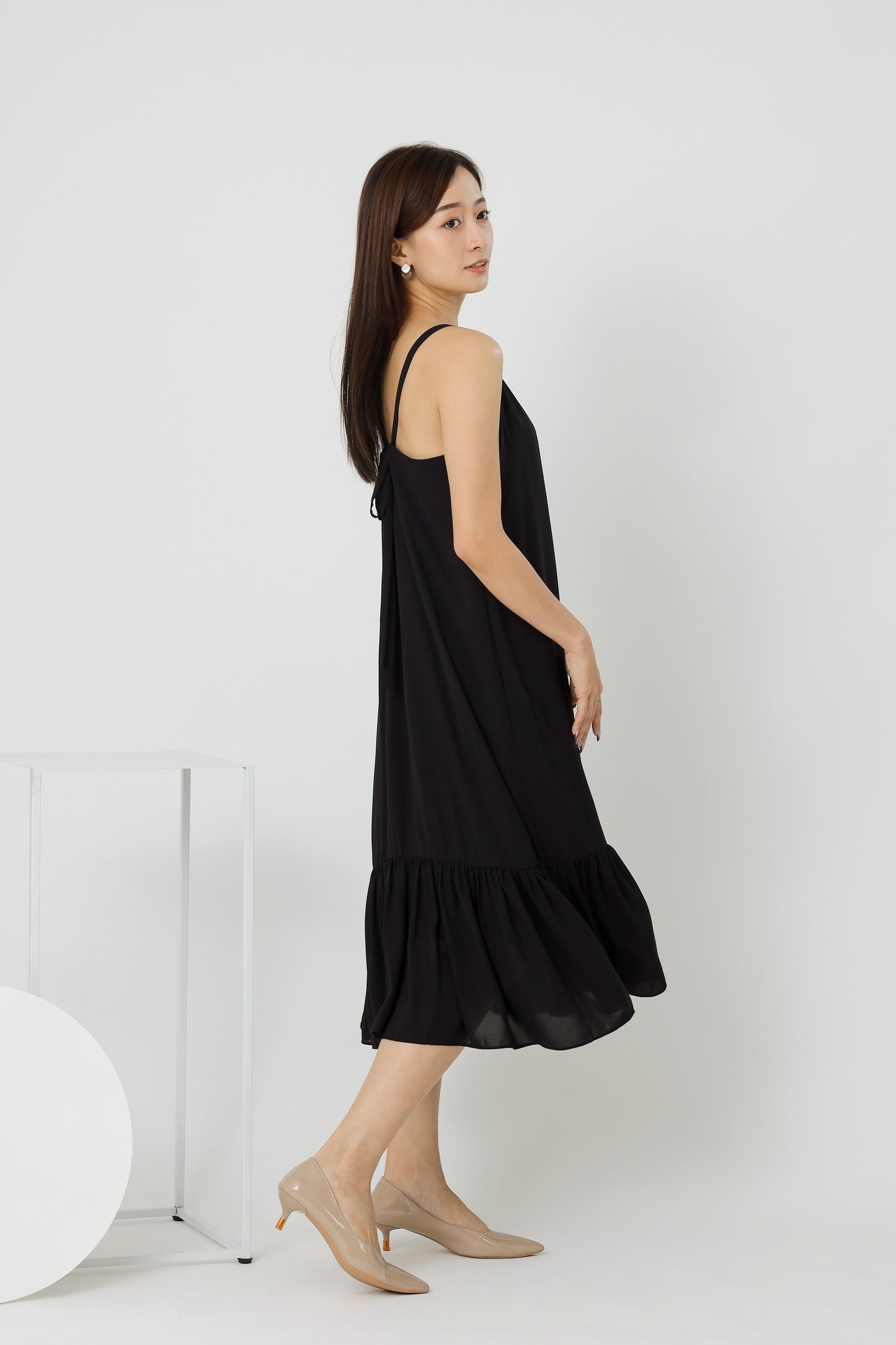 Andrea Back Ribbon Midi Dress - Black