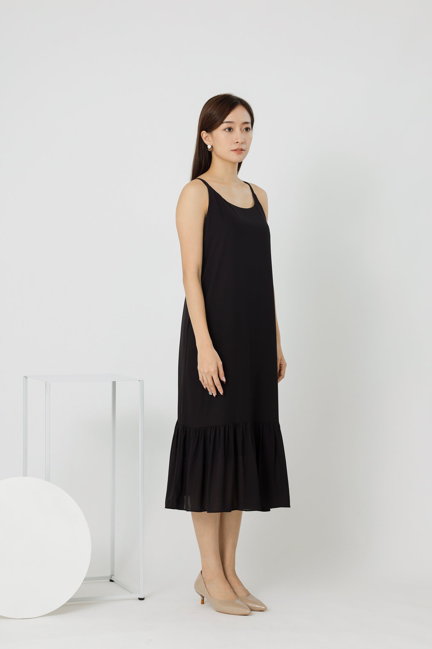 Andrea Back Ribbon Midi Dress - Black