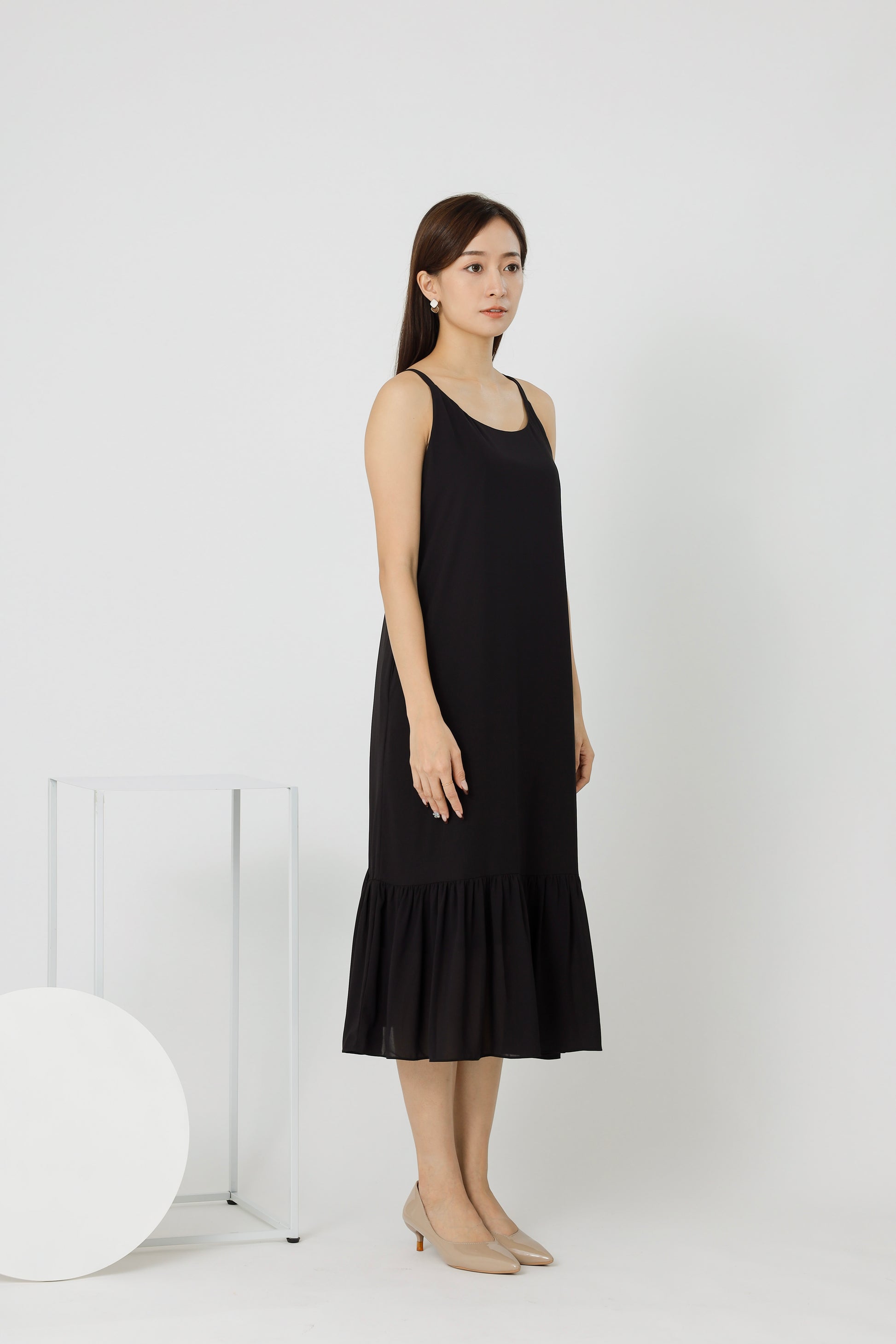 Andrea Back Ribbon Midi Dress - Black