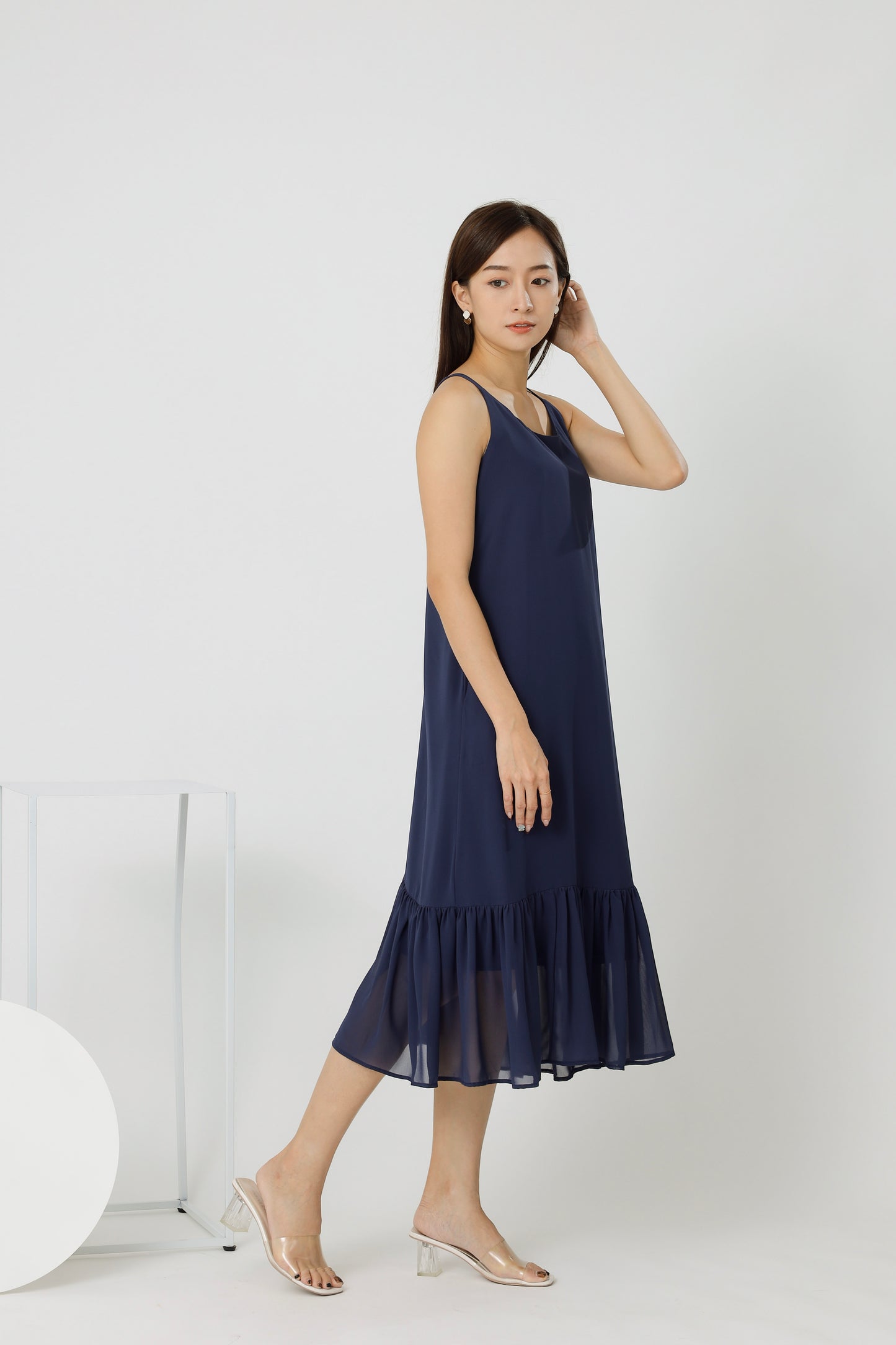 Andrea Back Ribbon Midi Dress - Navy