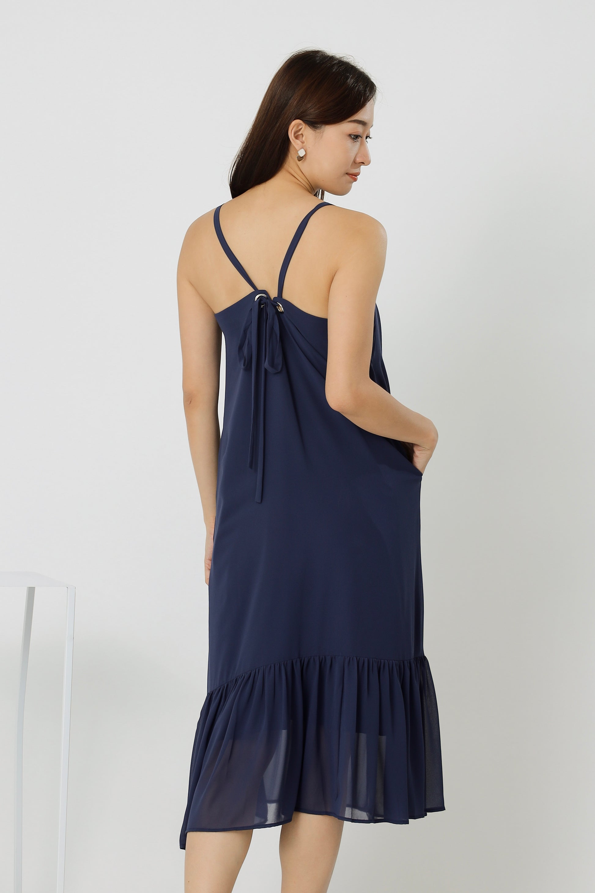 Andrea Back Ribbon Midi Dress - Navy